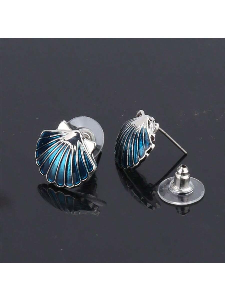 1pair Classic Drip Oil Plated Zinc Alloy Shell Pendant Stud Earrings For Women--1