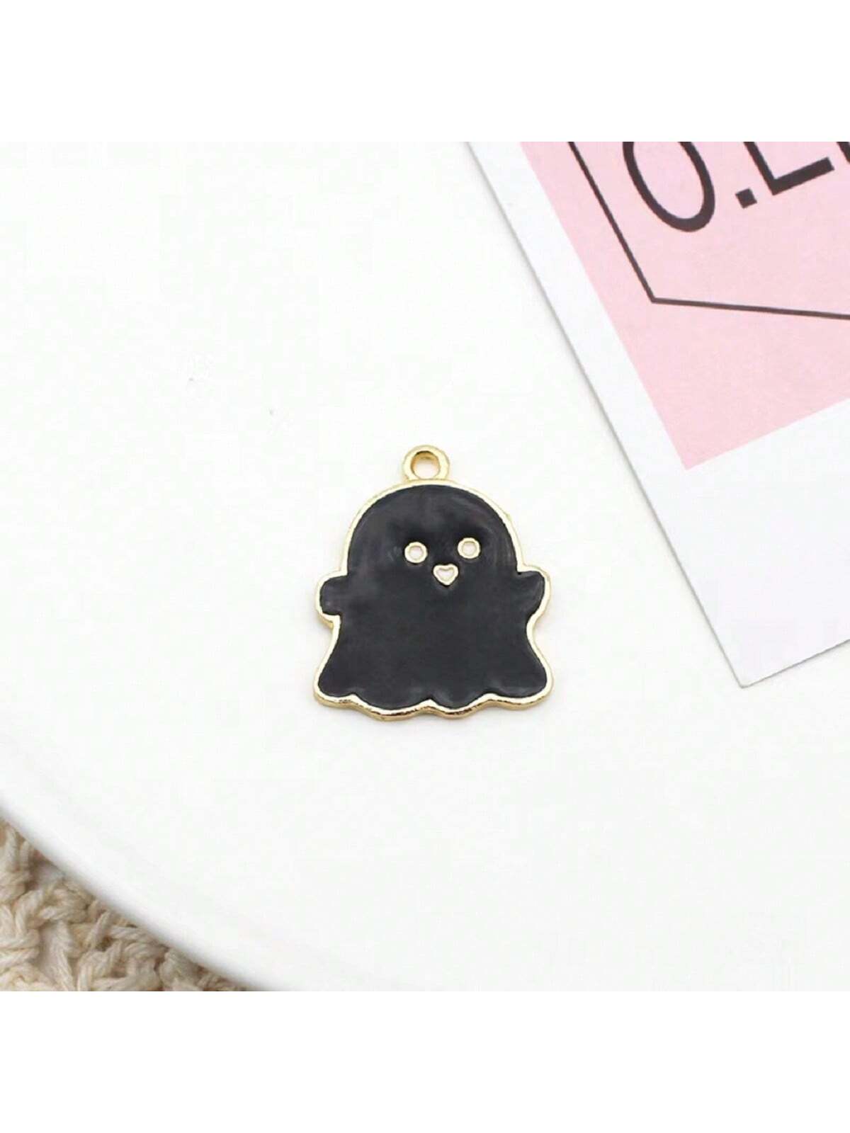 10pcs/pack Black Cute Cartoon Ghost Charms With Alloy Oil Drip Pendants, Semi-finished Diy Jewelry Beads And Accessories For Bracelet And Necklace Making-Black-1