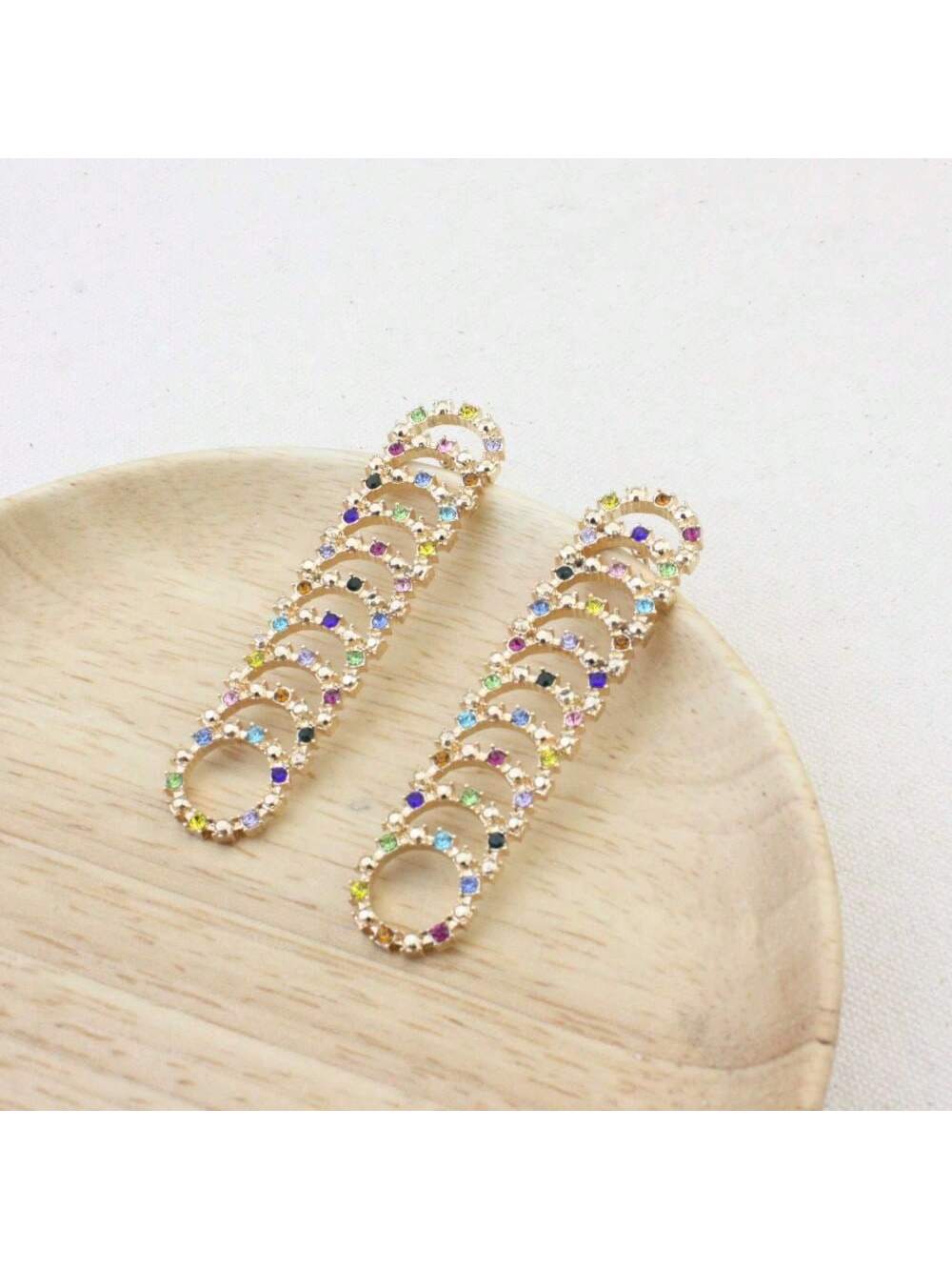 1pair Elegant Metallic Worm Shaped Earrings With Rhinestone Decoration For Women-Colorful-1