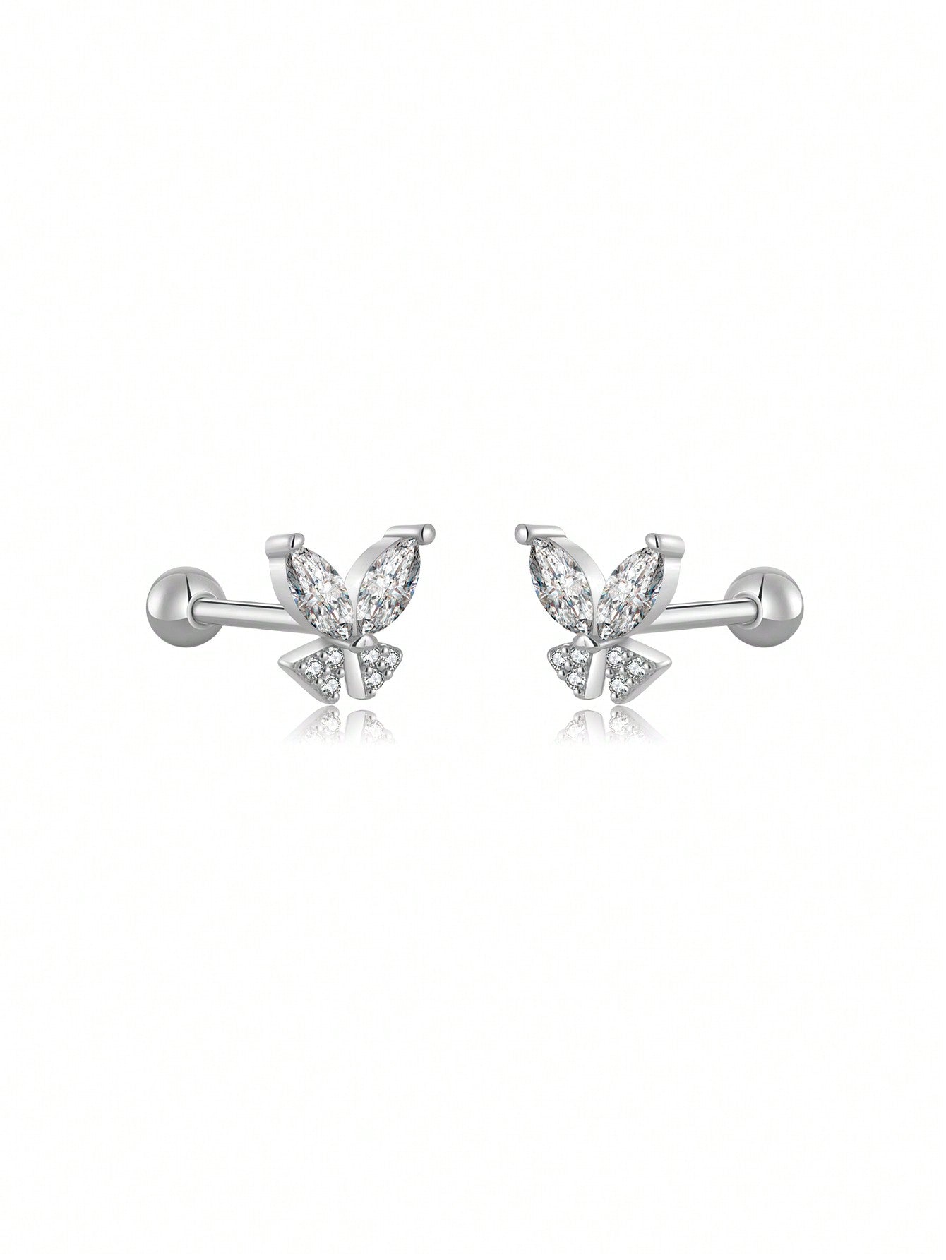 1pc Elegant 925 Silver & Cubic Zirconia Minimalist Stud Earring For Women, Party/birthday/anniversary Gift-Silver-1