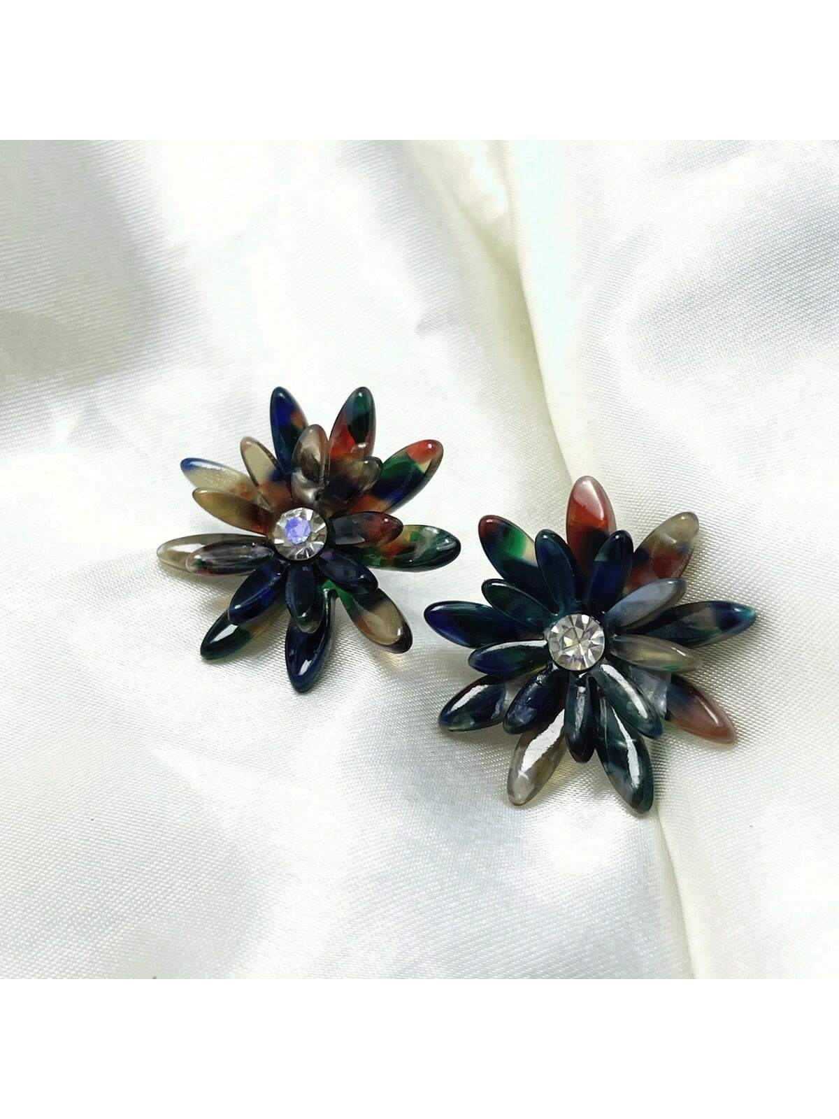 1pair Multilayered Flower Shape rhinestone Inlay Earrings Suitable For Women's Daily Wear-Multicolor-1