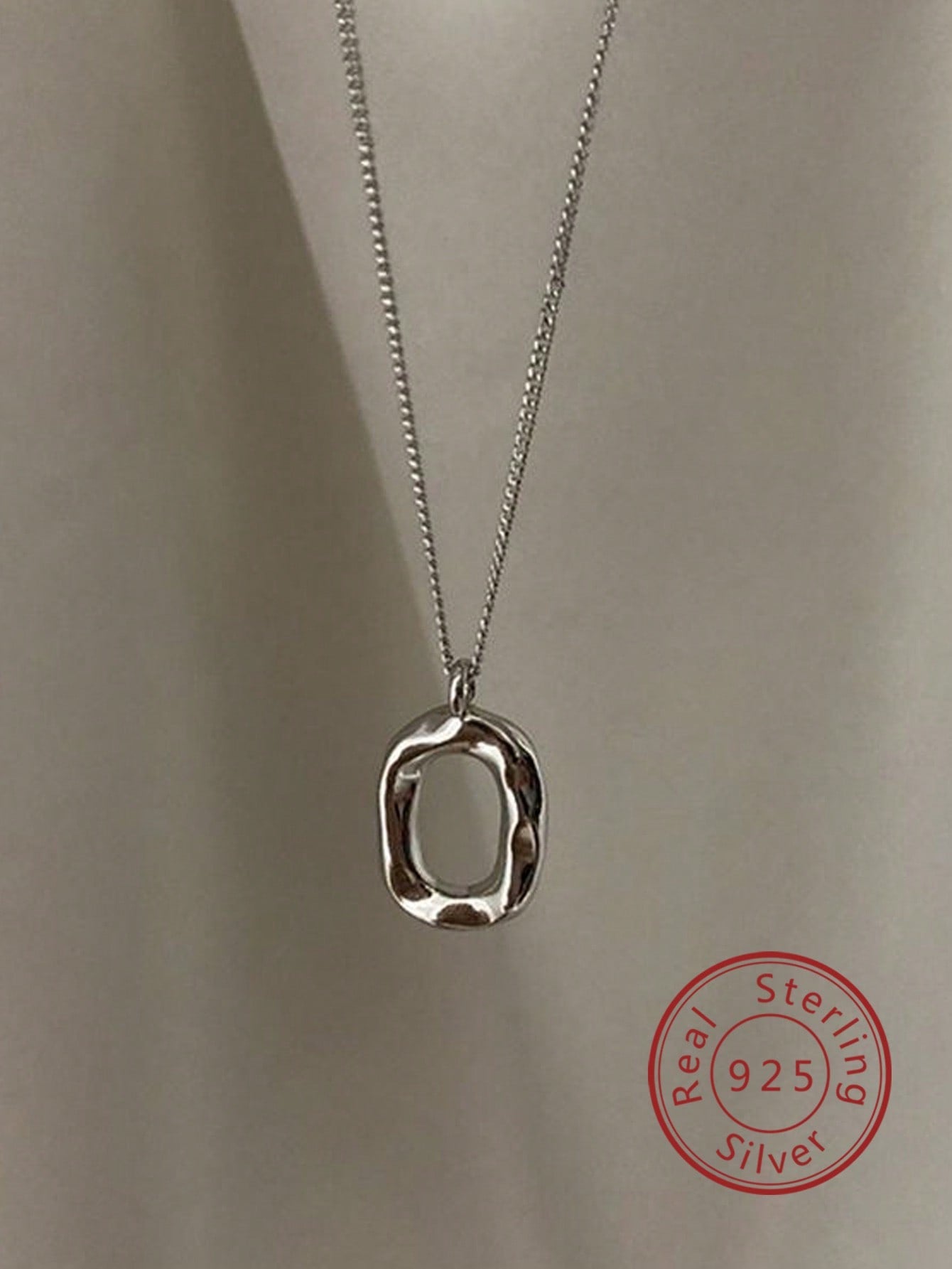 1pc 925 Sterling Silver Irregular Oval Shaped Donut Pendant Necklace, Women's Fashionable Minimalist Design, Office Lady Style Jewelry Gift-Silver-1