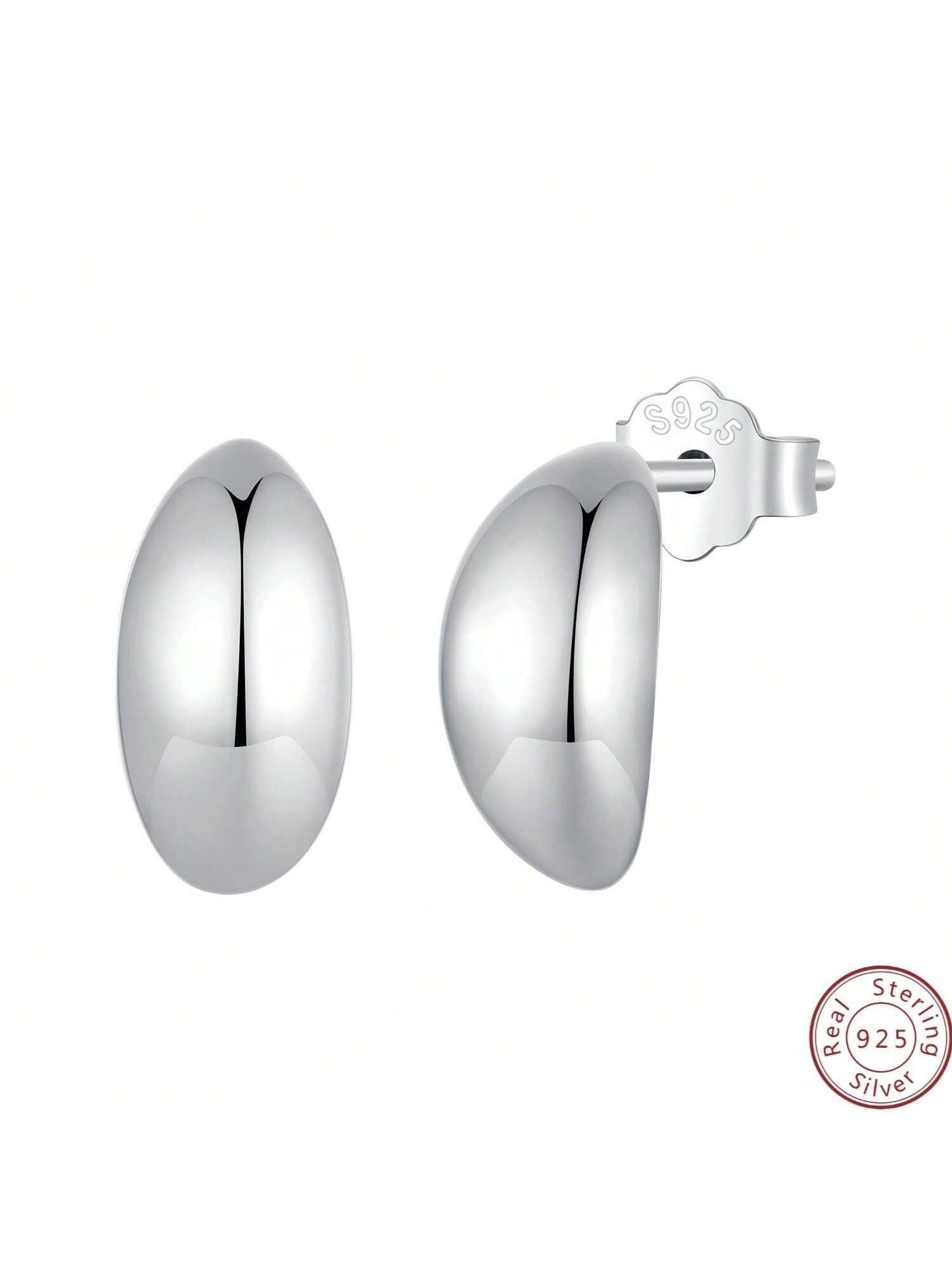 1pair Simple S925 Silver Metal Texture Stud Earrings For Women's Daily Wear-Silver-1