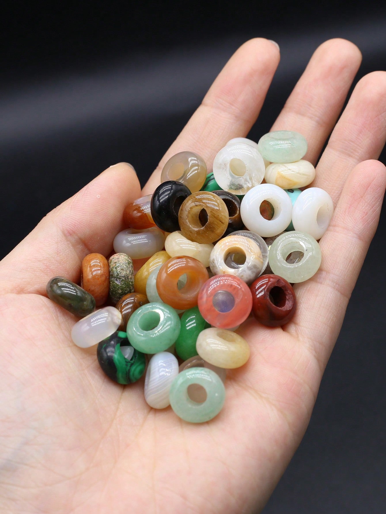 5pcs/set Random Color Natural Stone Large Hole Beads Charms for DIY Necklace Bracelets Jewelry Making Accessories Daily Gifts 1.2x0.6cm/1.4cm--1