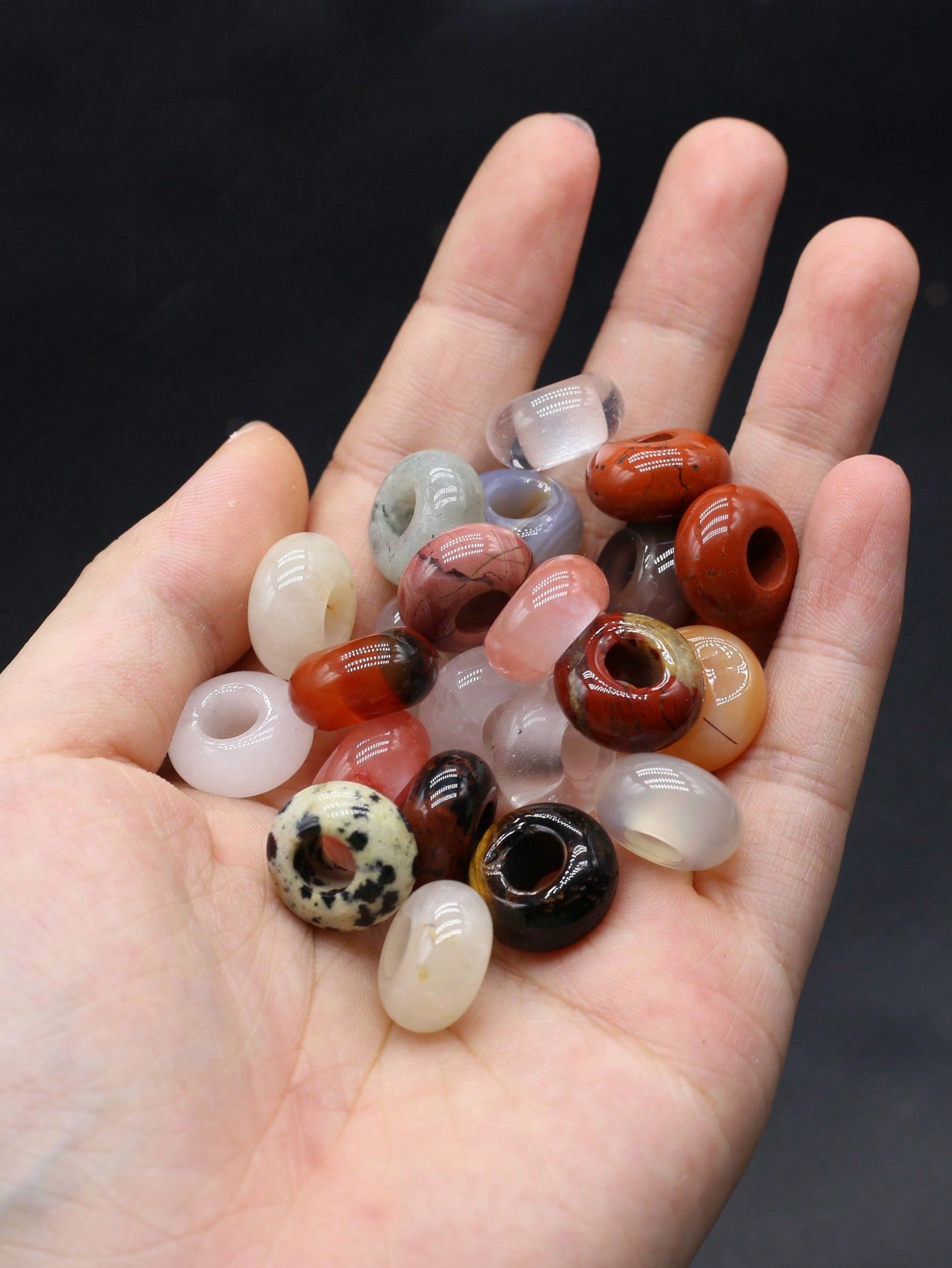 5pcs/set Random Color Natural Stone Large Hole Beads Charms for DIY Necklace Bracelets Jewelry Making Accessories Daily Gifts 1.2x0.6cm/1.4cm--1