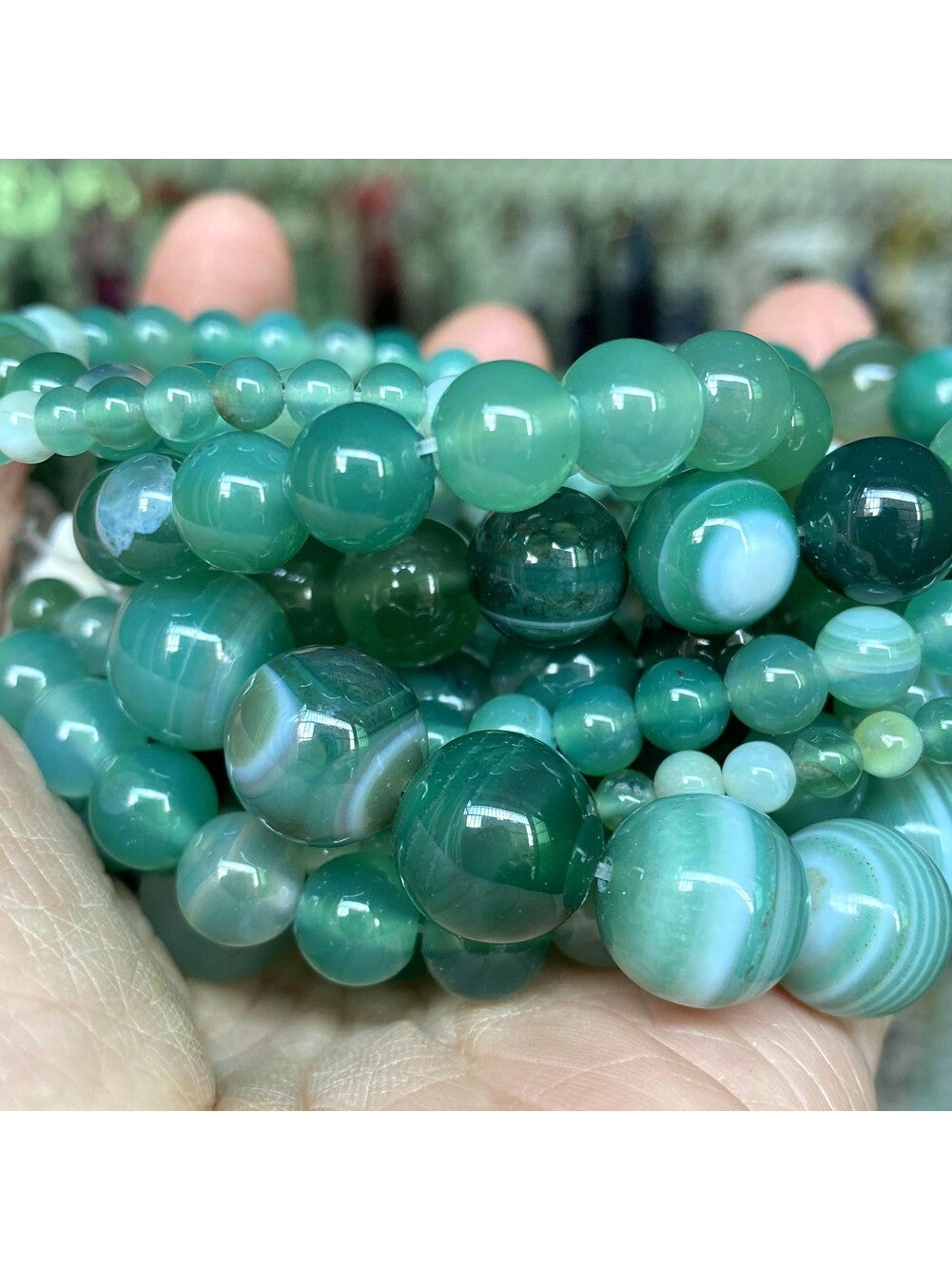 1 Strand 4/6/8/10/12mm Natural Stone Beads Green Stripe Agates Round Loose Spacer Beads For Jewelry Making DIY Bracelets Accessories 15"-Green-1