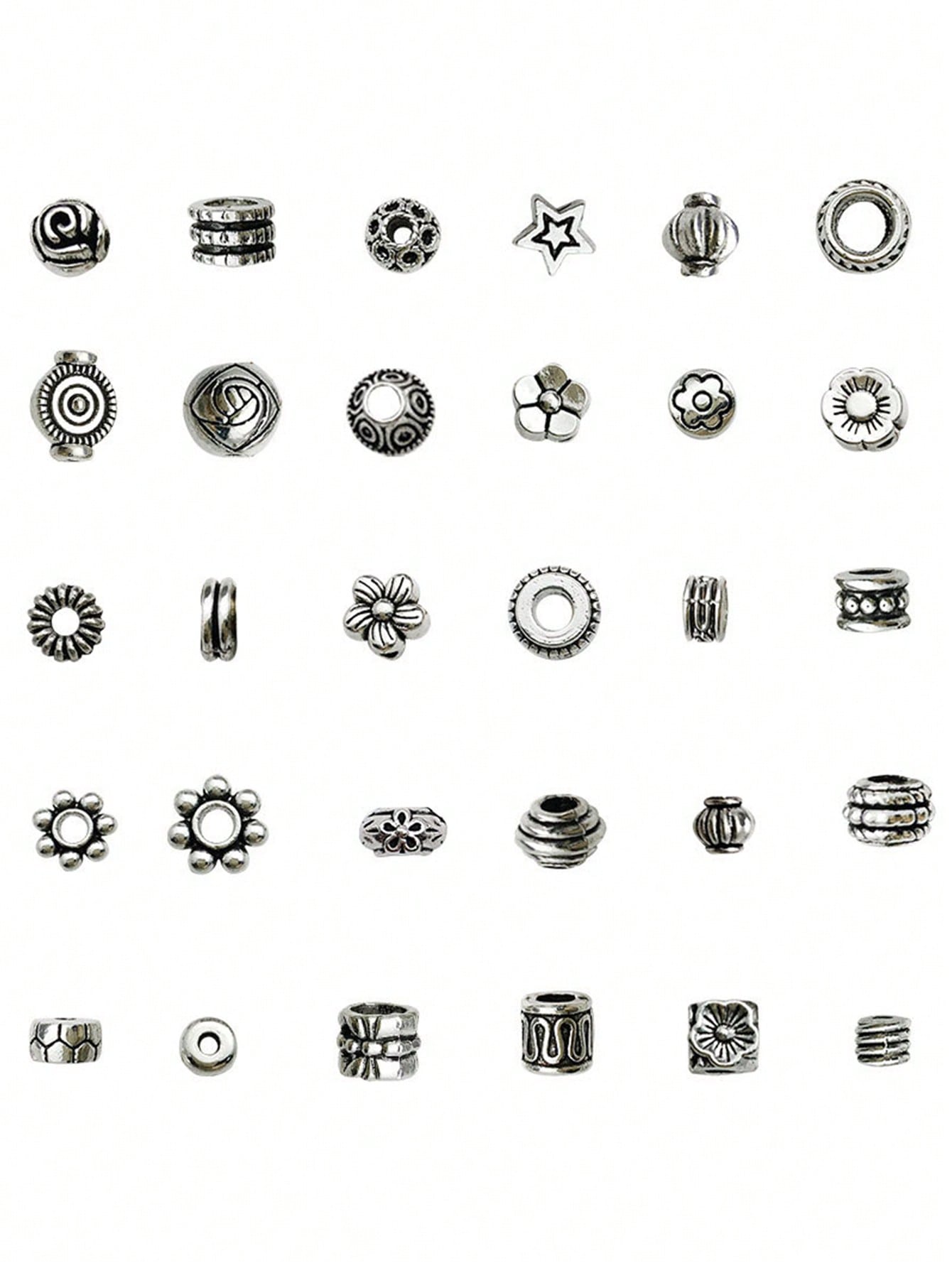 30pcs Mixed Alloy Jewelry Accessories, Including Flower, Star Beads, Spacer Beads, Bracelet Spacers-Antique Silver-1