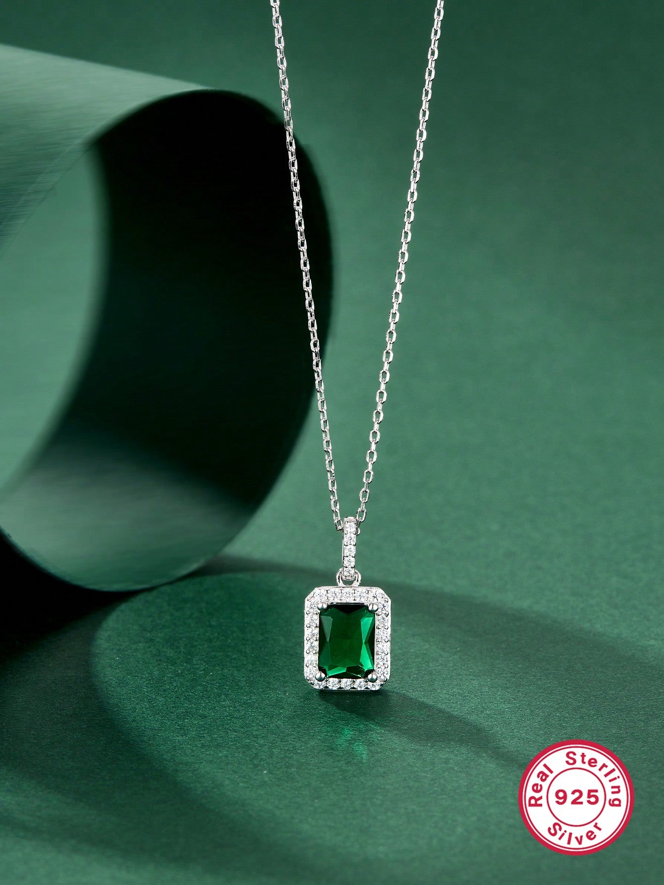 A S925 sterling silver Japanese and Korean fashion micro inlaid Cubic Zirconia emerald necklace female light luxury high-grade temperament clavicle chain-Multicolor-1