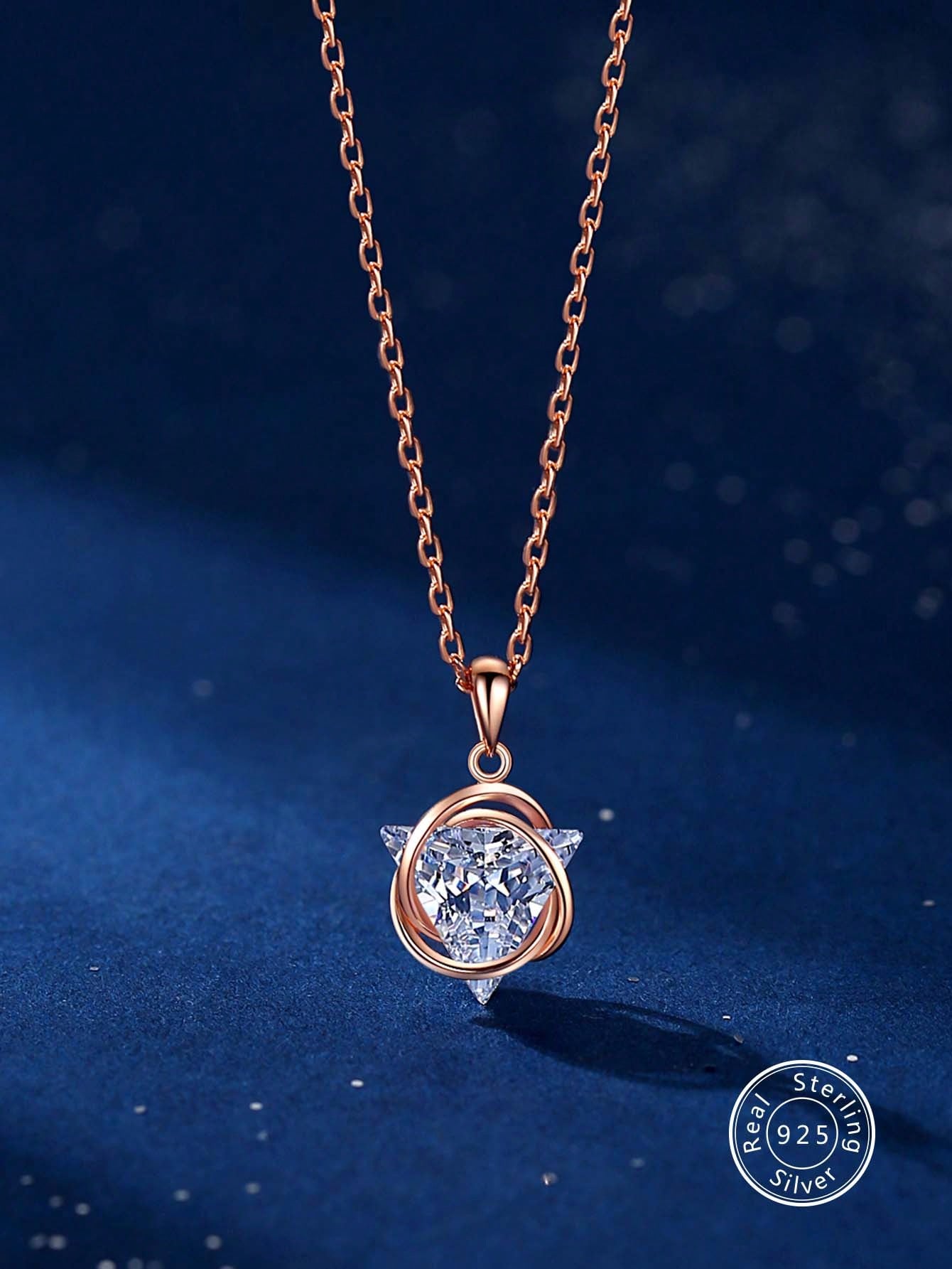 1pc Fashionable S925 Silver Star Ring Pendant Necklace For Women's Daily Wear-Rose Gold-1