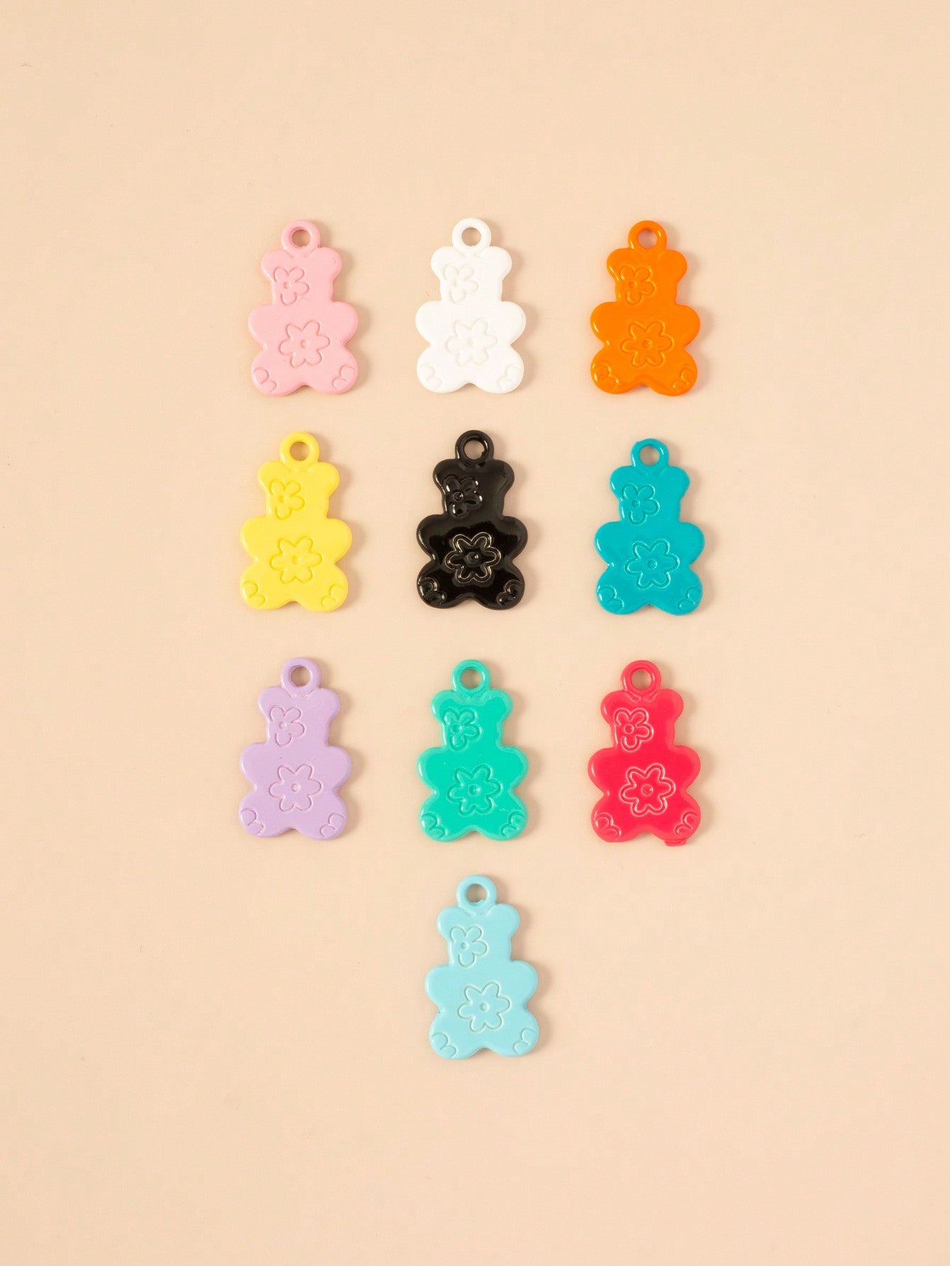 10pcs Colorful Bear Shaped Diy Pendant With Printed Pattern, Accessory-Multicolor-1