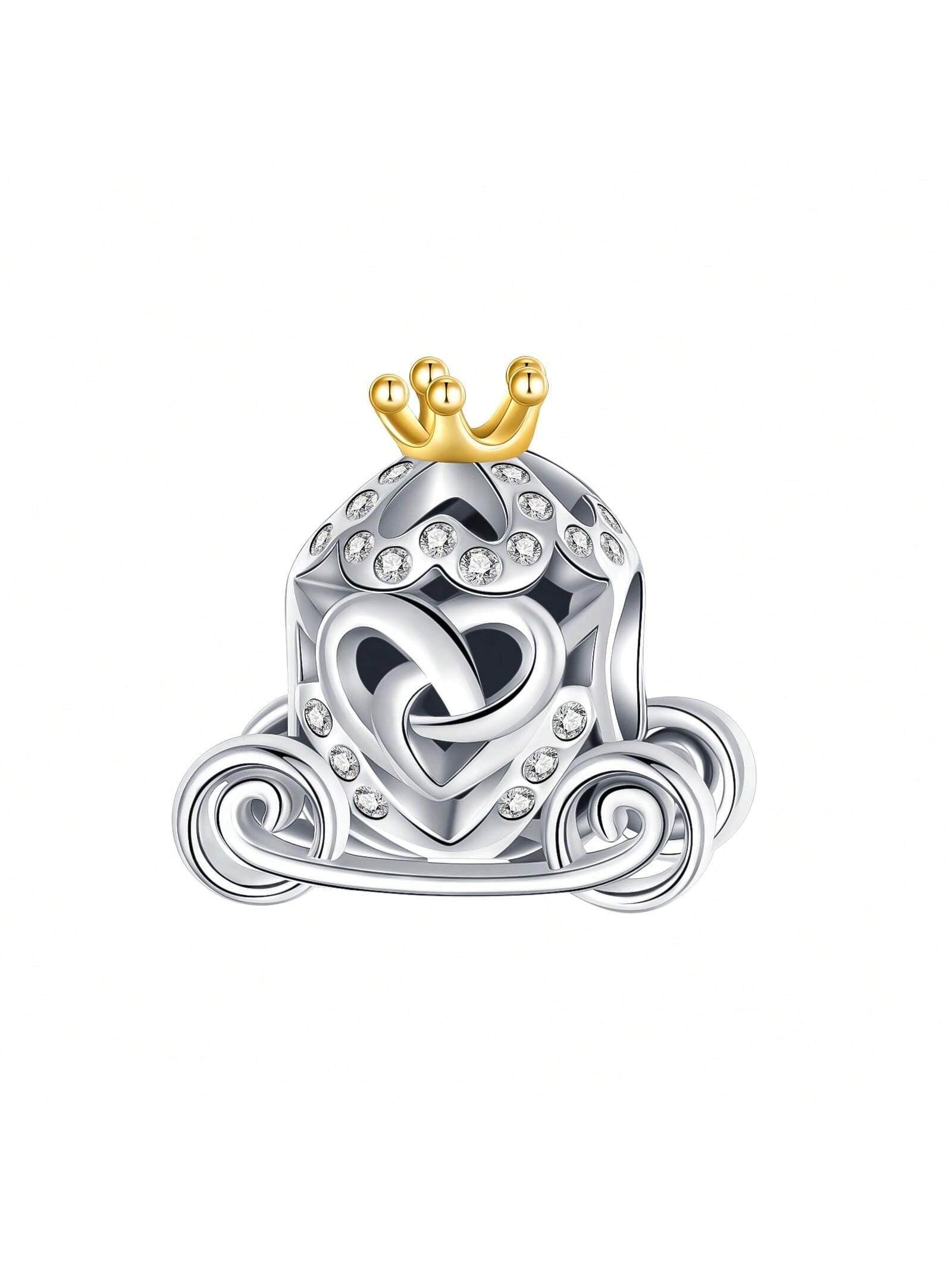 Silver Plated Charm Pumpkin Car Love Crown Yellow Beads Charm Pendant Ball Suitable for Bracelets DIY Women's Jewelry-Silver-1