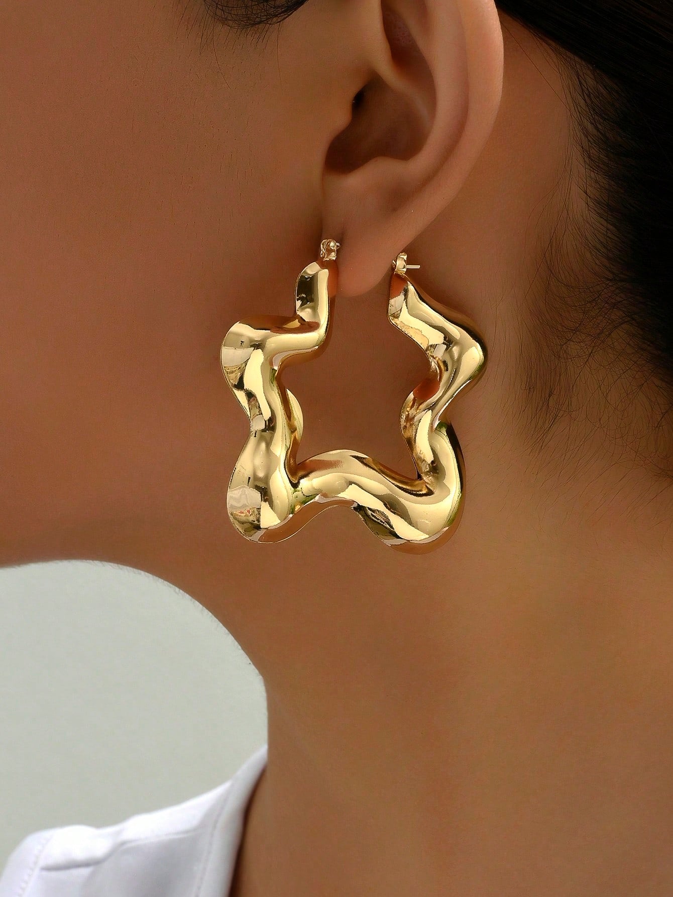 1pair Gothic Punk Style Metallic Big Flower Hoop Earrings For Women Party Jewelry-Yellow Gold-1