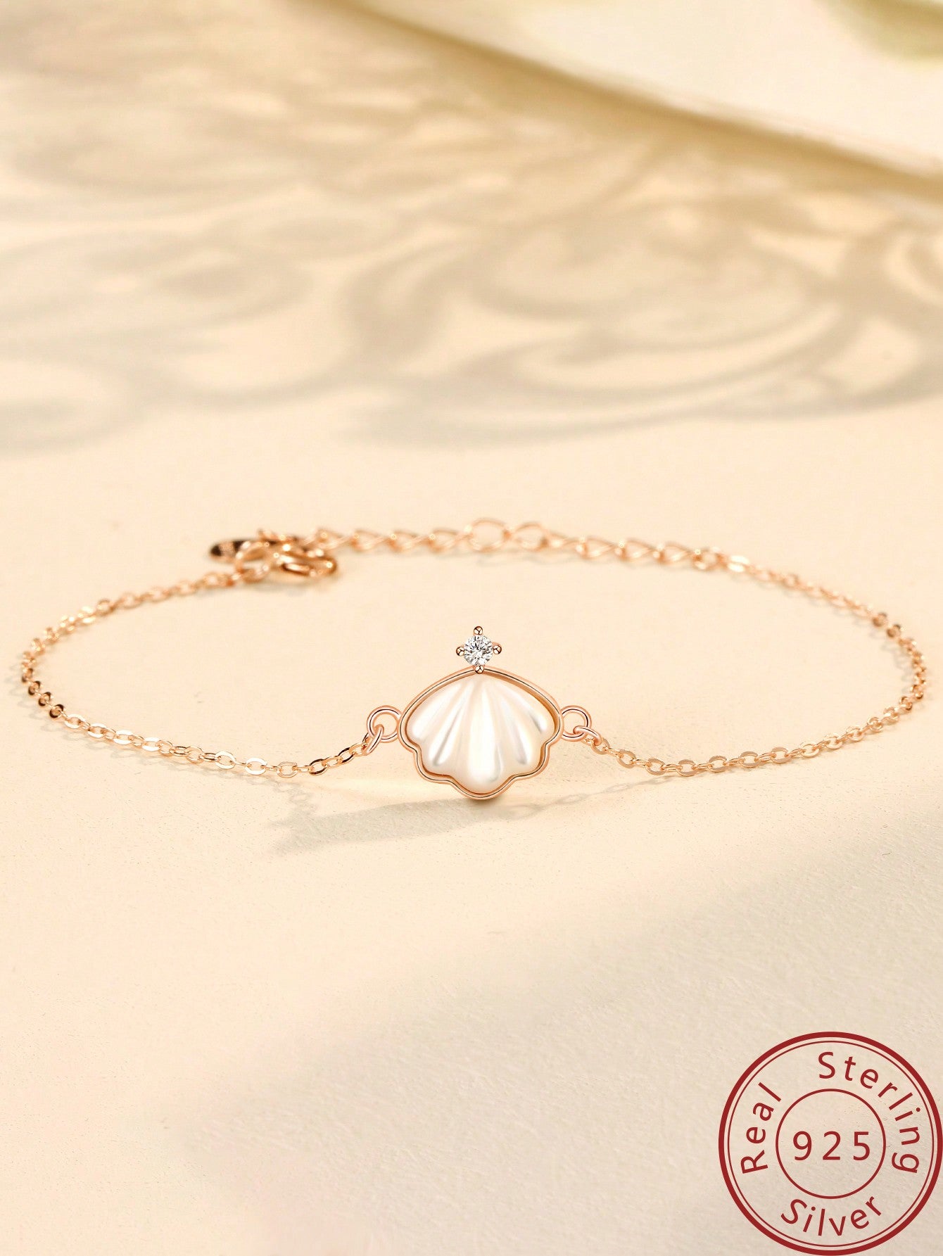 1pc Simple White Mother-of-pearl Silver-plated Rose Gold Bracelet Suitable For Ladies' Daily Wear-Rose Gold-1