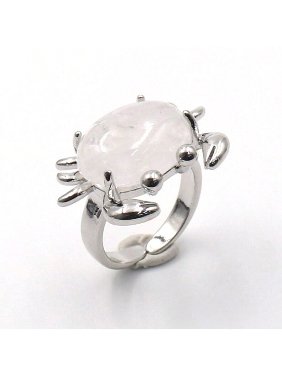 White Crystal Crab Shaped Women's Ring-Dark Green-1