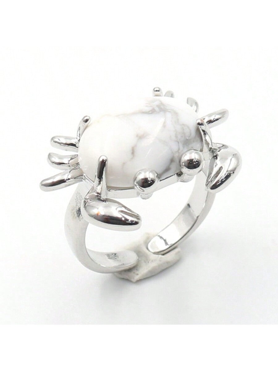 White Turquoise Crab Shaped Ring For Women-White-1