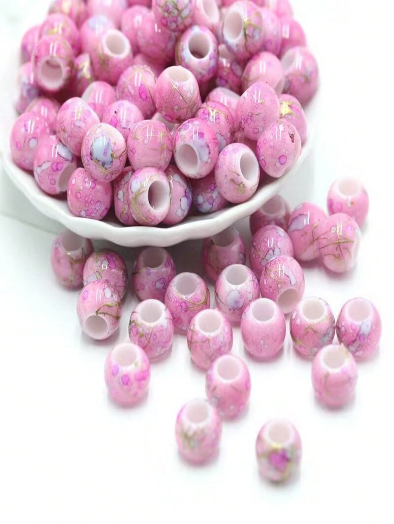 (50pcs/pack) 10mm Large Hole Printed Beads For Diy Bracelet, Knotting, Weaving, Handicraft, Jewelry, And Decoration-Hot Pink-1