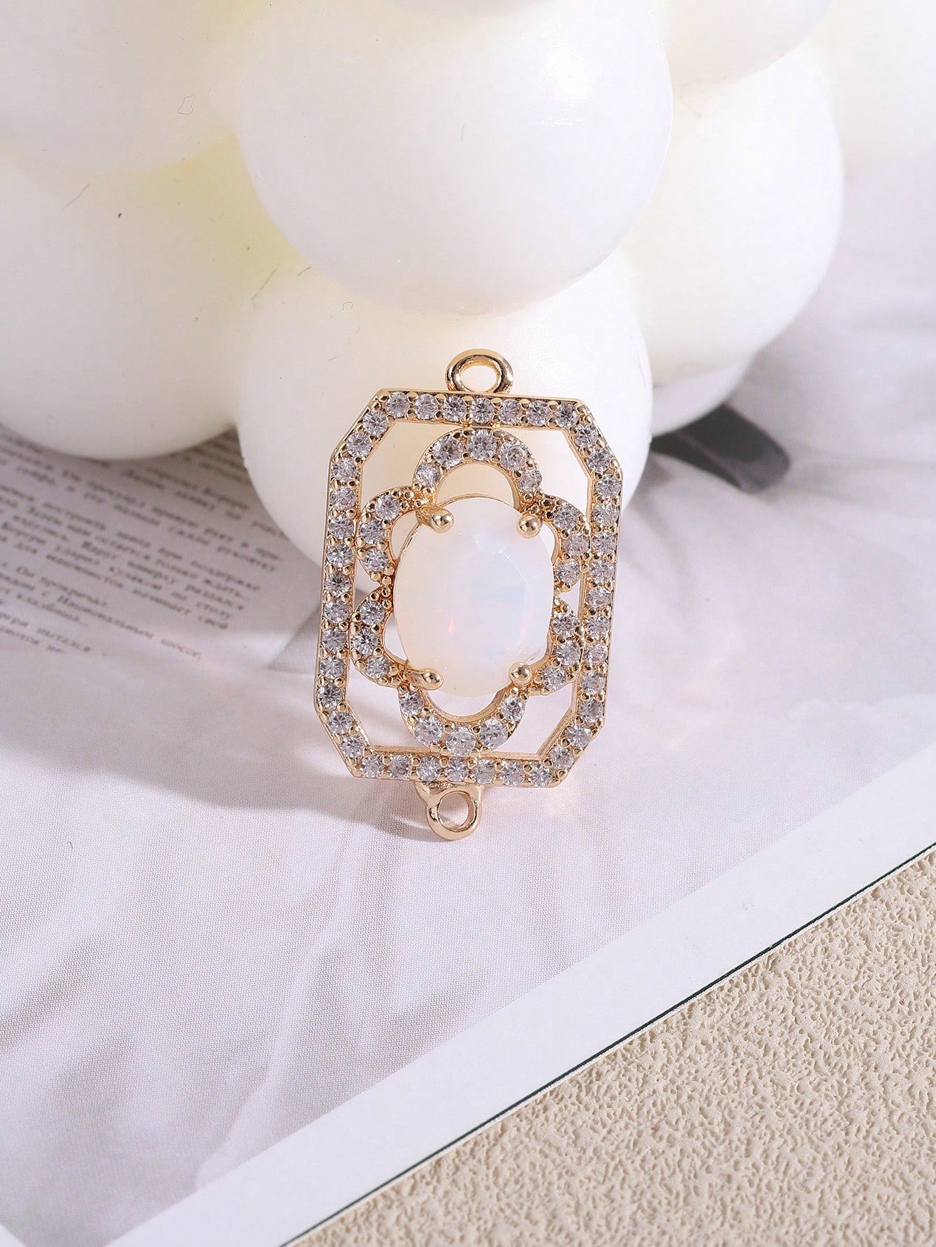 Rhinestone Decor Diy Earring Connector-White-1