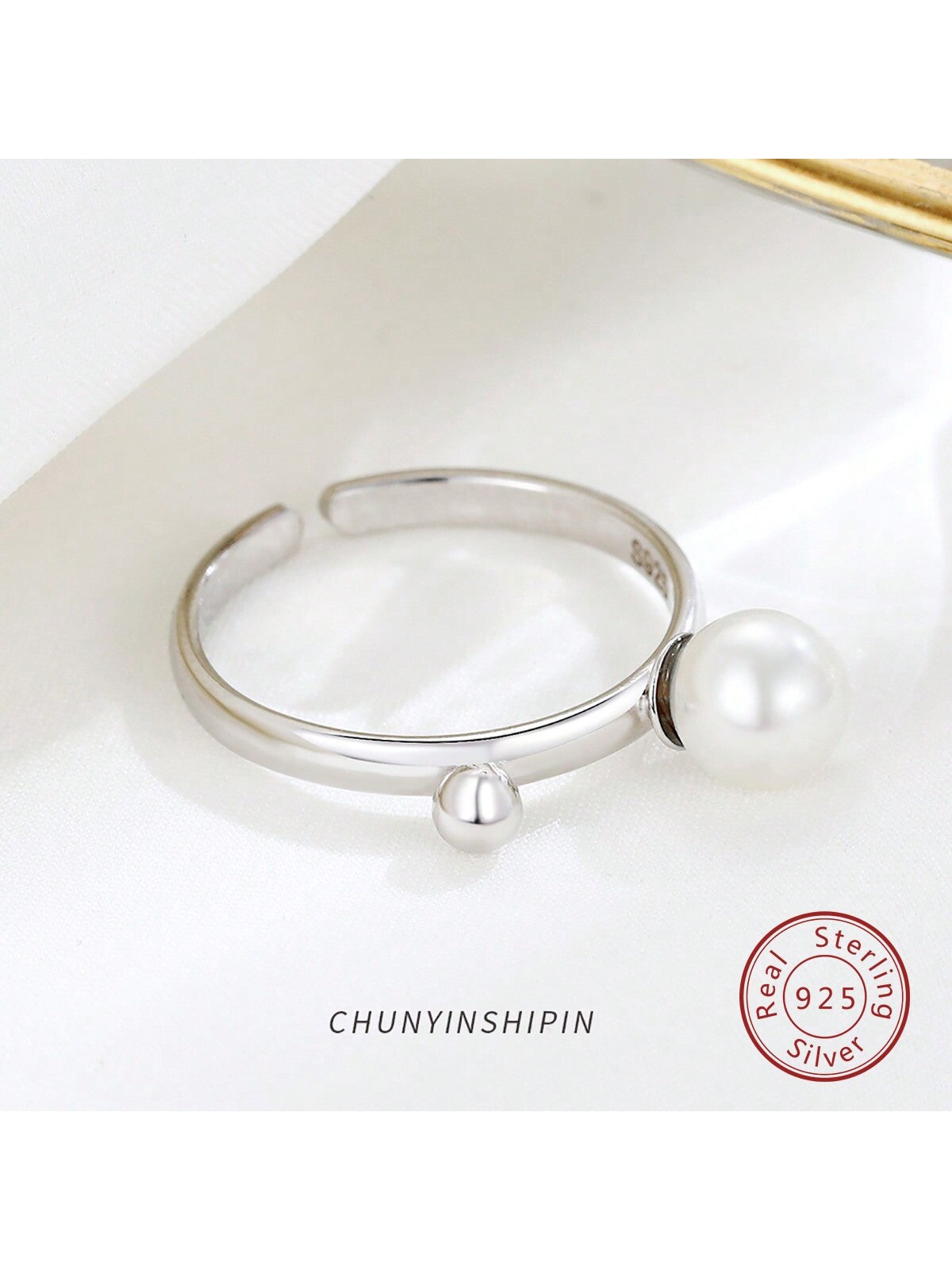 1pc Simple & Elegant 925 Sterling Silver Pearl Open Ring, Suitable For Daily Wear, Ideal Gift For Best Friends, Girlfriends, And Birthdays--1