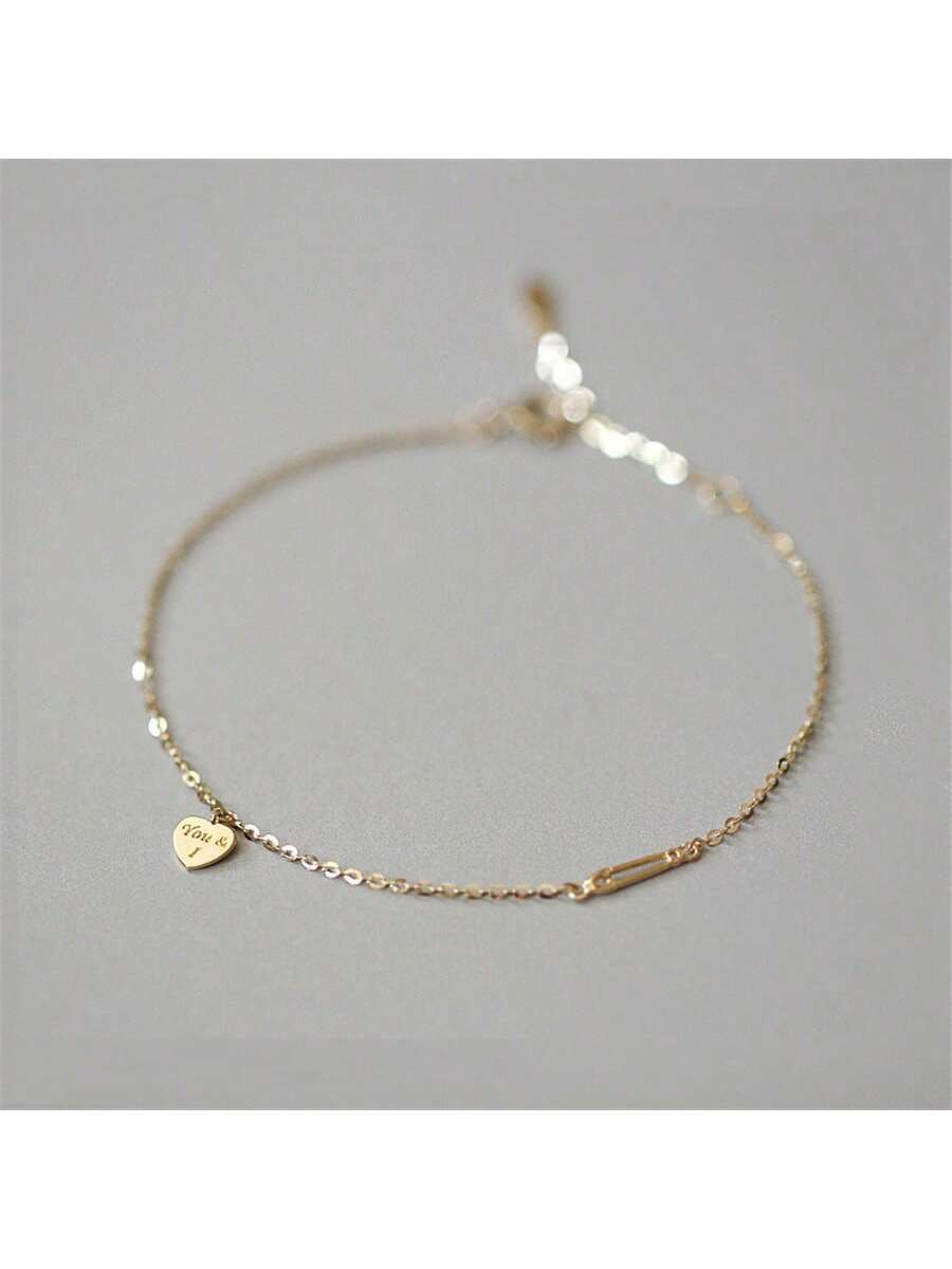 1pc 925 Sterling Silver Plated 14k Gold Fashionable Heart Shaped Bracelet Suitable For Women's Daily Wear-Gold-1