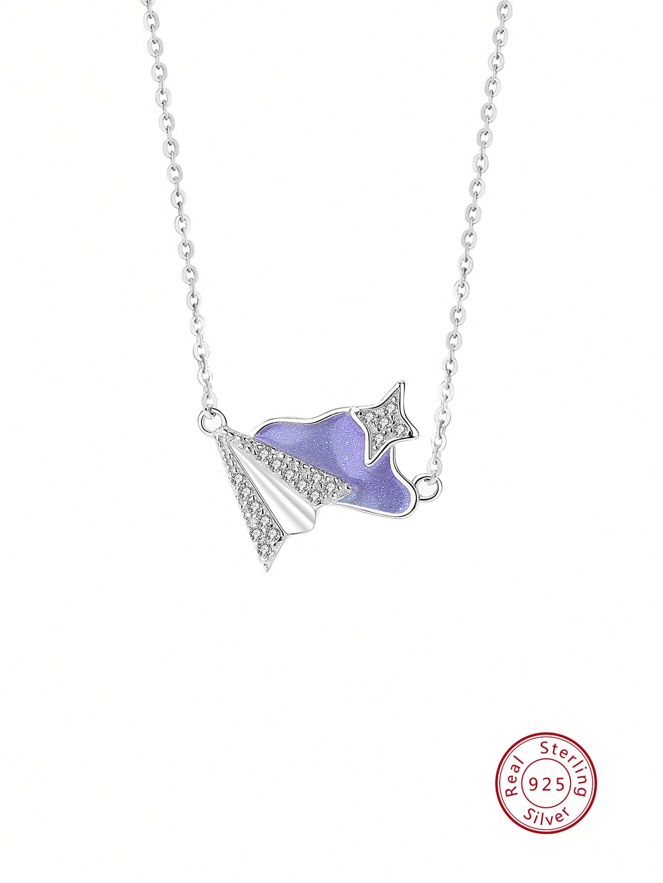 A Simple Yet Fashionable 925 Silver Synthetic Zirconia Cloud & Paper Plane Pendant Necklace, A Perfect Gift For Women For Daily Wear Or Birthday Date-Multicolor-1