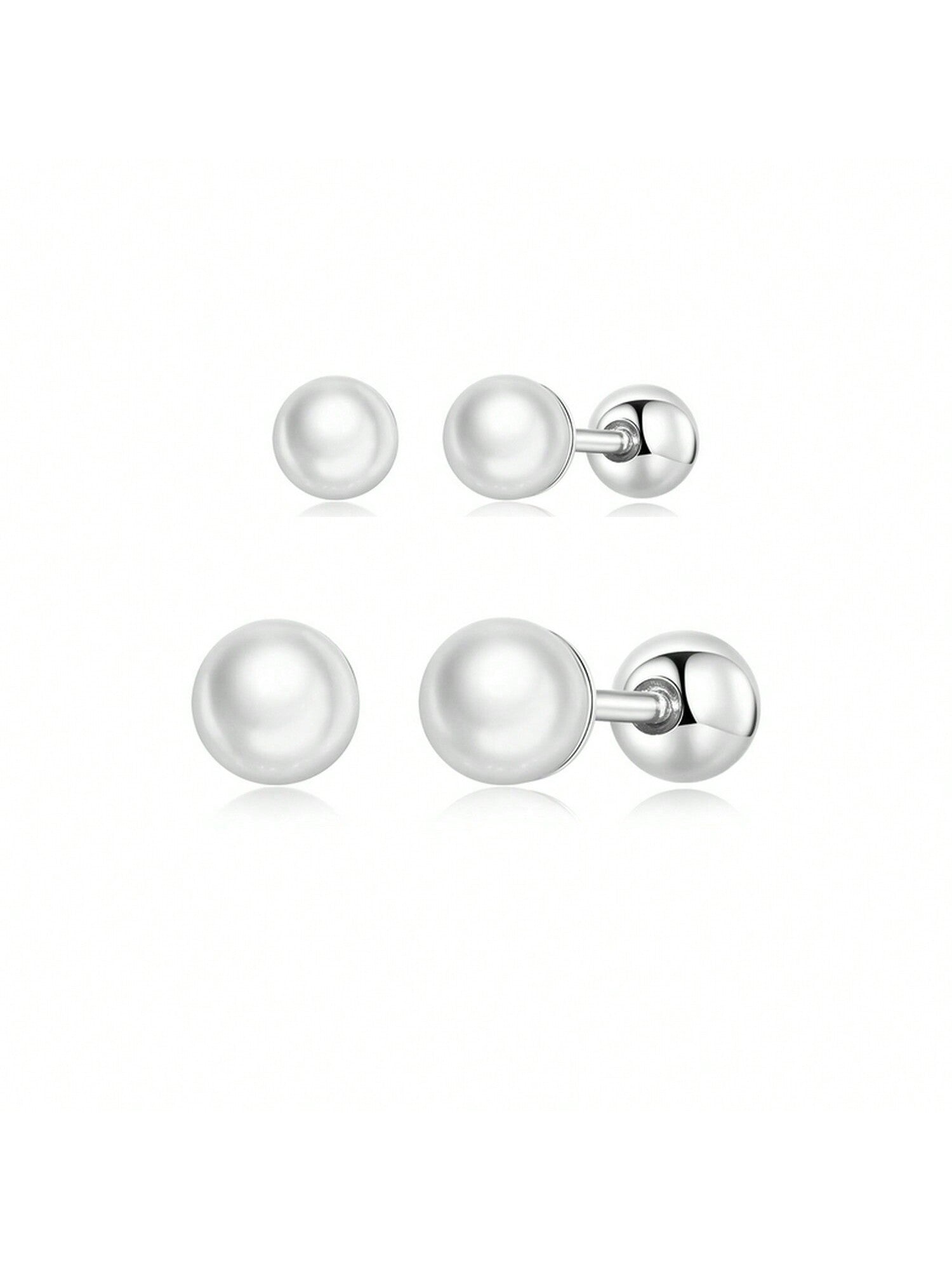 1pair  925 Sterling Silver Charm Pearl Beads Screw Stud Earrings For Women Trendy Mini Studs Fine Jewelry-Silver-1