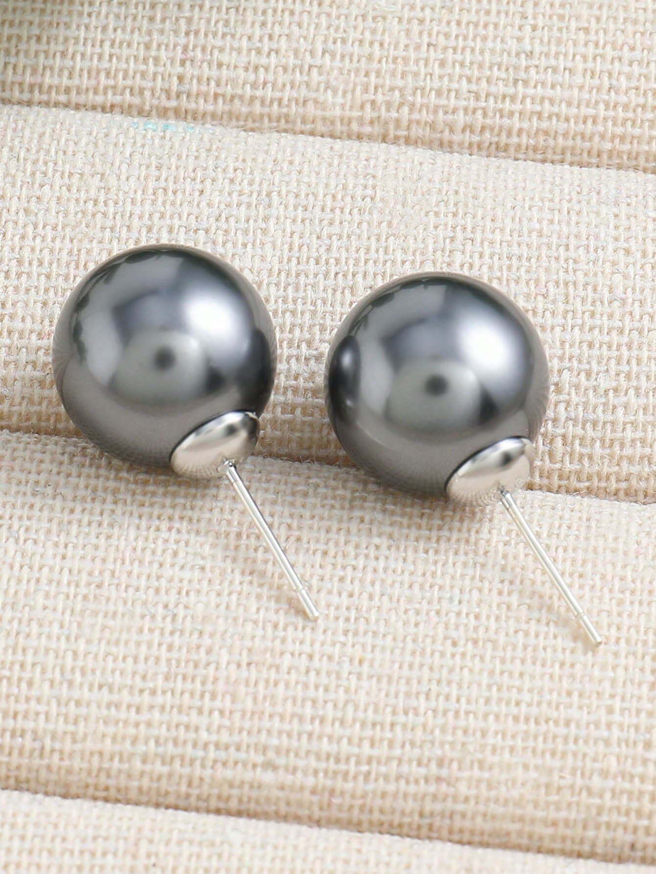 2pcs 14mm Simple & Elegant Grey Colored Pearl Stud Earrings Suitable For Women's Daily Wear-Multicolor-1