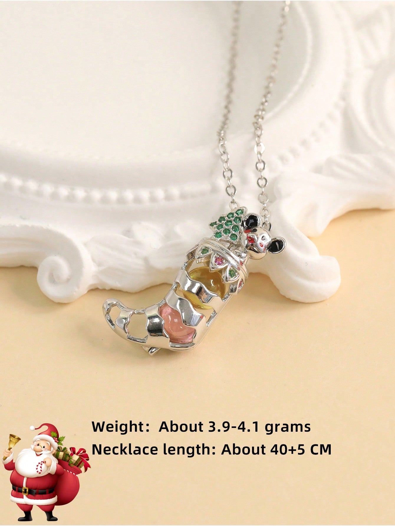 【 Christmas Carnival Collection 】 1pc S925 sterling silver women's necklace, personalized sock shape around Christmas, openable cage design, simple and fashionable Christmas gifts, Christmas parties, gifts for family, classmates, teachers, and-Silver-1