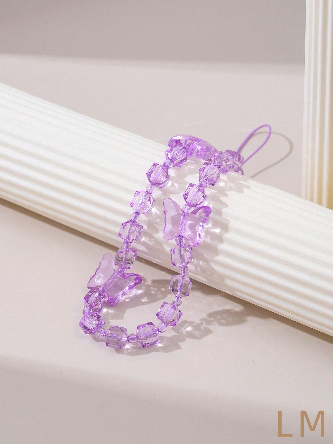 Women's Purple Beaded Butterfly Decor Phone Strap-Mauve Purple-1