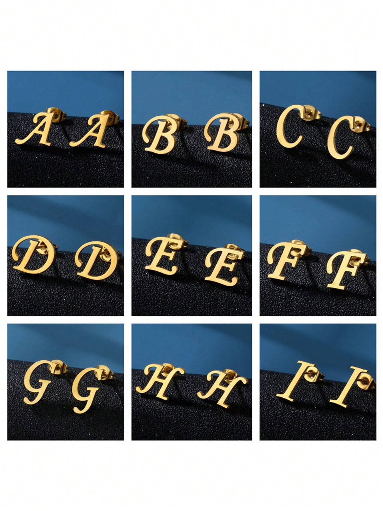 1pair Stainless Steel Simple Gold Plated 26 Alphabet Stud Earrings, Choose The Letter-Gold-1