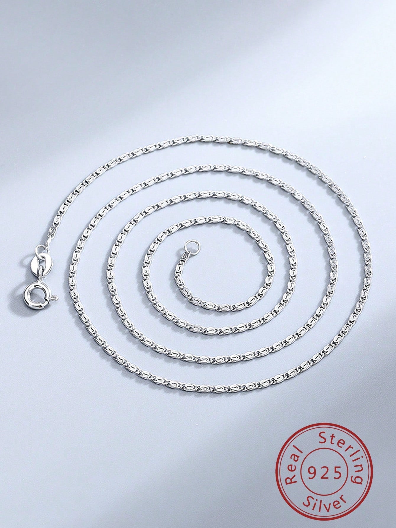 S925 sterling silver necklace horseshoe chain side chain 1.3 mm snake bone chain 45 cm-Silver-1