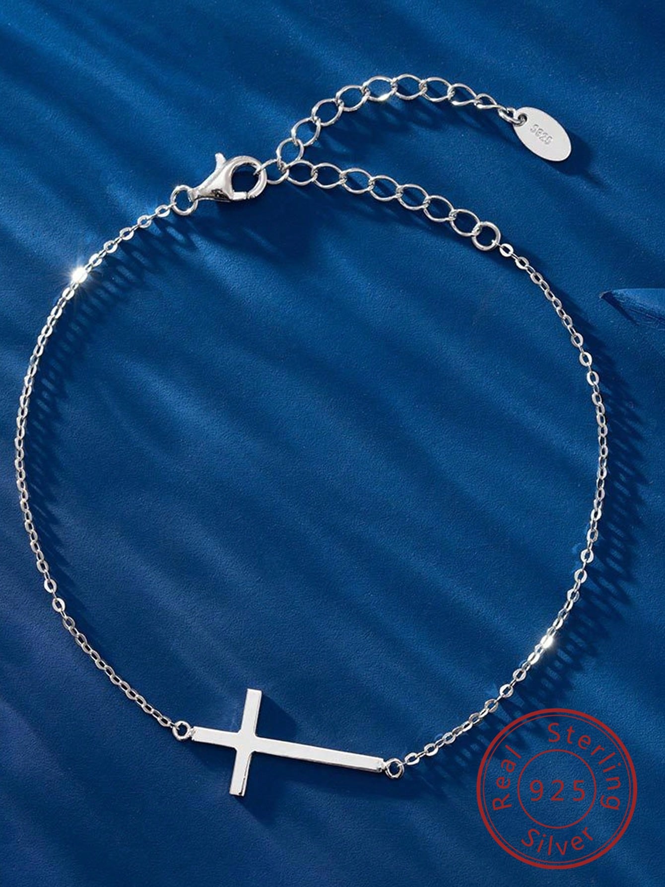 S925 sterling silver bracelet glossy cross bracelet--1