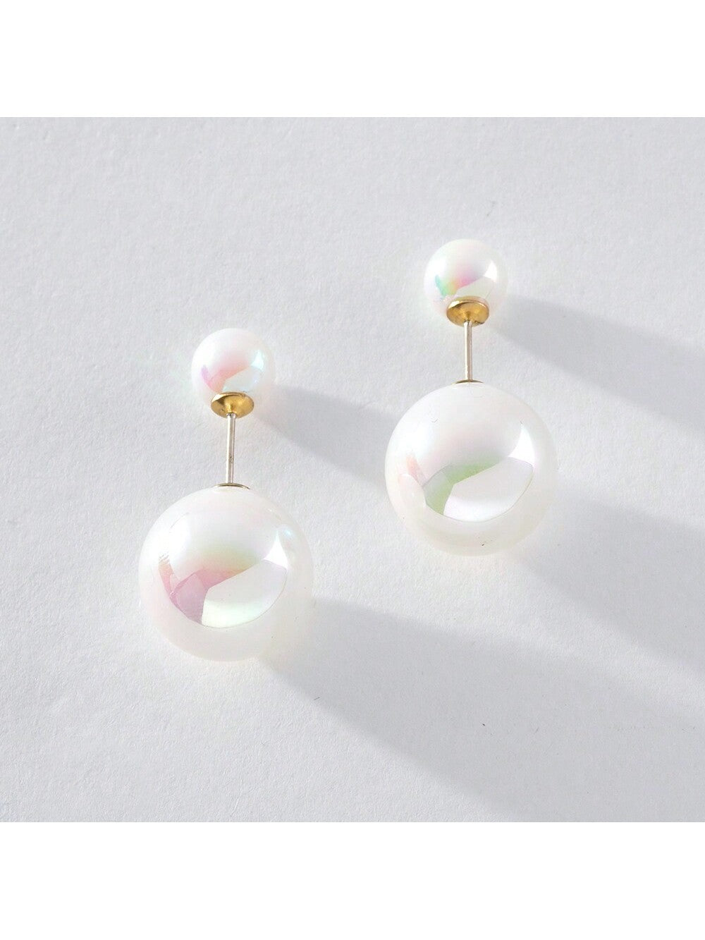 1pair Personalized Transparent White Pearl Ball Shaped Earrings Suitable For Women's Daily Wear-White-1