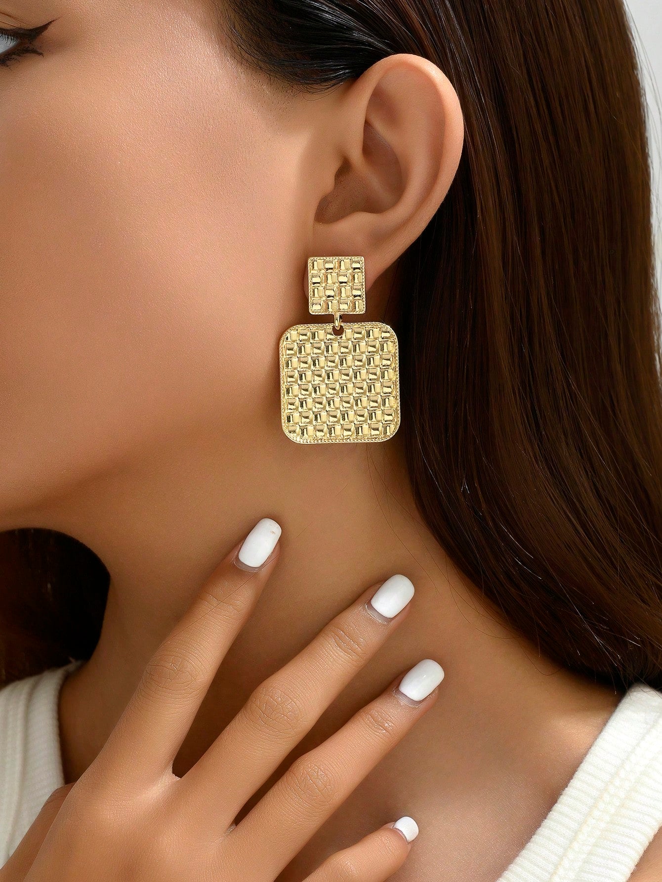 1pair Minimalist Square Stud Earrings For Women To Wear Daily-Gold-1