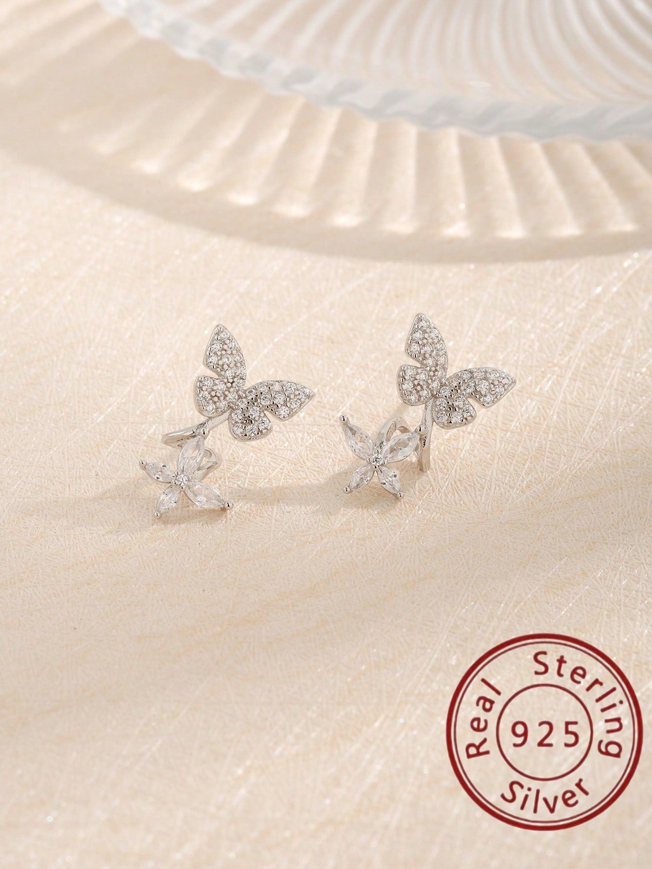 European And American Style S925 Silver Silver Butterfly Earrings Modern Minimalist Earrings Cross-border Jewelry-Silver-1