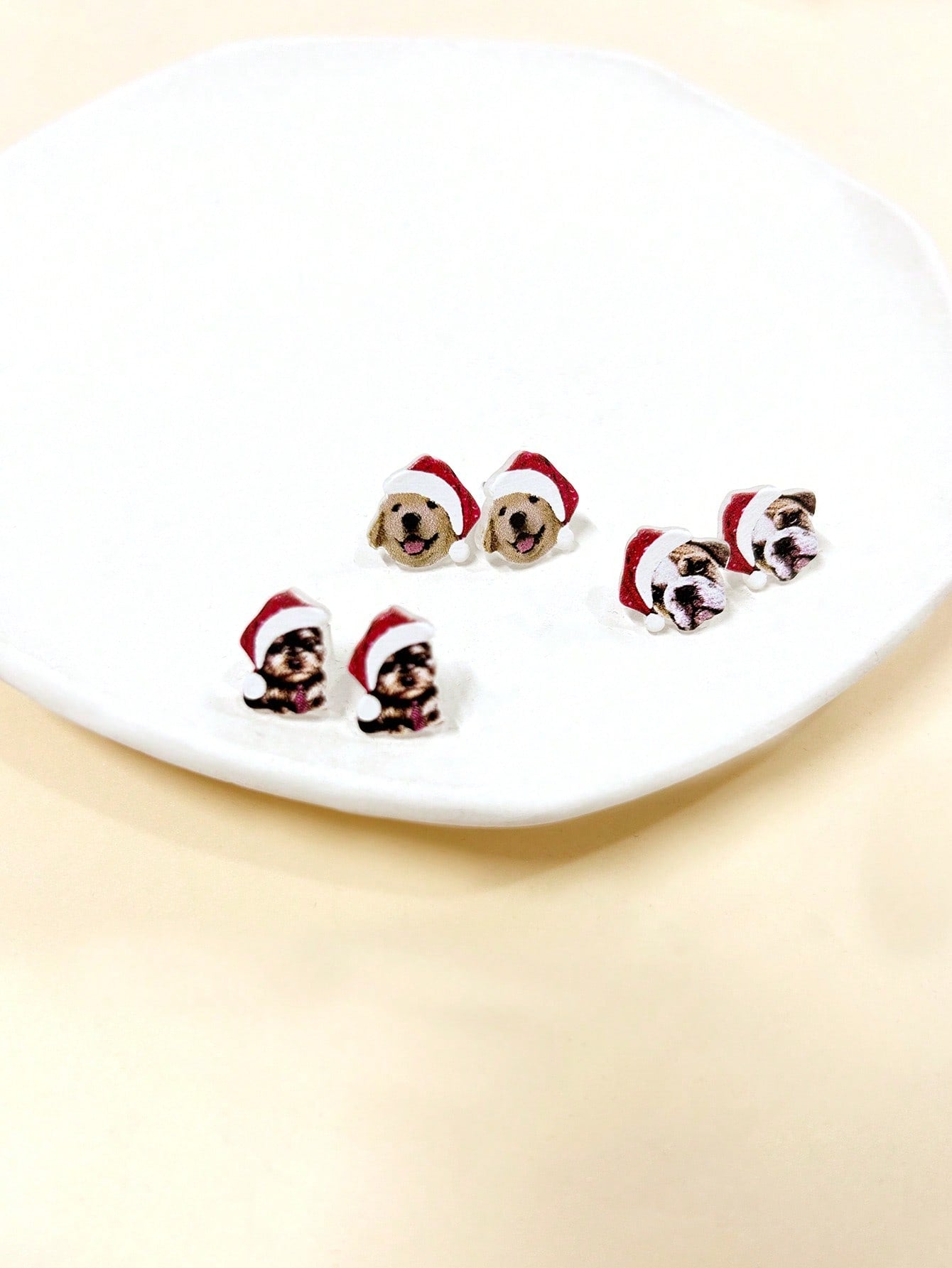 1set Christmas Pet Themed Cute & Funny Earrings - 3 Pairs Santa Hat & Dog Stud Earring Perfect For Xmas Party Or Show-Multicolor-1