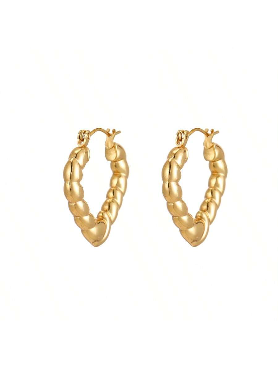 2 Pieces Of Stainless Steel Plated With 18k , Light Luxury, Simple Love Twist, Glossy Ins Style Fashionable Earrings, Suitable For Women's Daily Wear-Gold-1