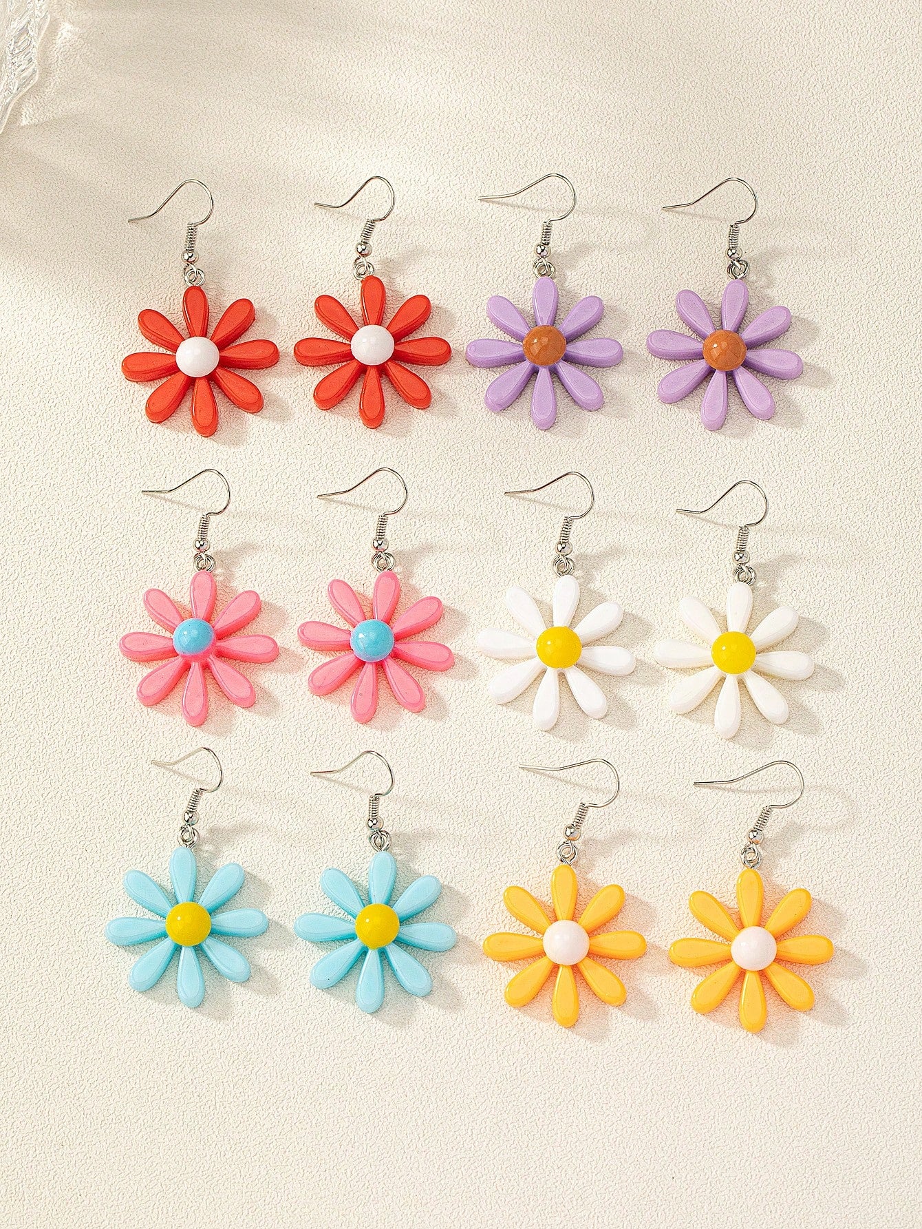 1pair Personality Resin Daisy Flower Stud Earrings With Unique Candy Color, Contrasting Sunflower Earrings--1