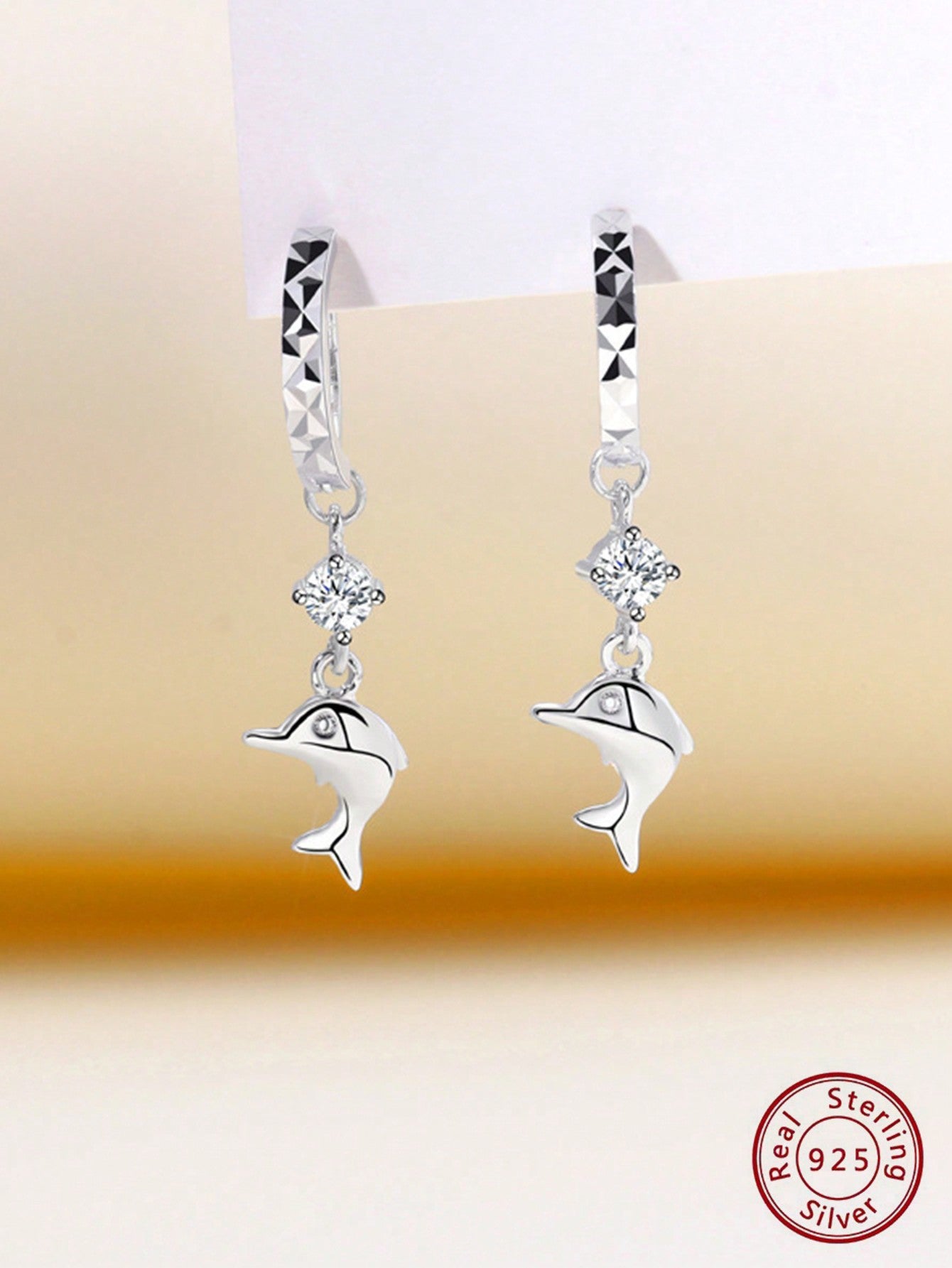 1pair Fashionable Dolphin Design Platinum-plated S925 Silver Earrings-Silver-1