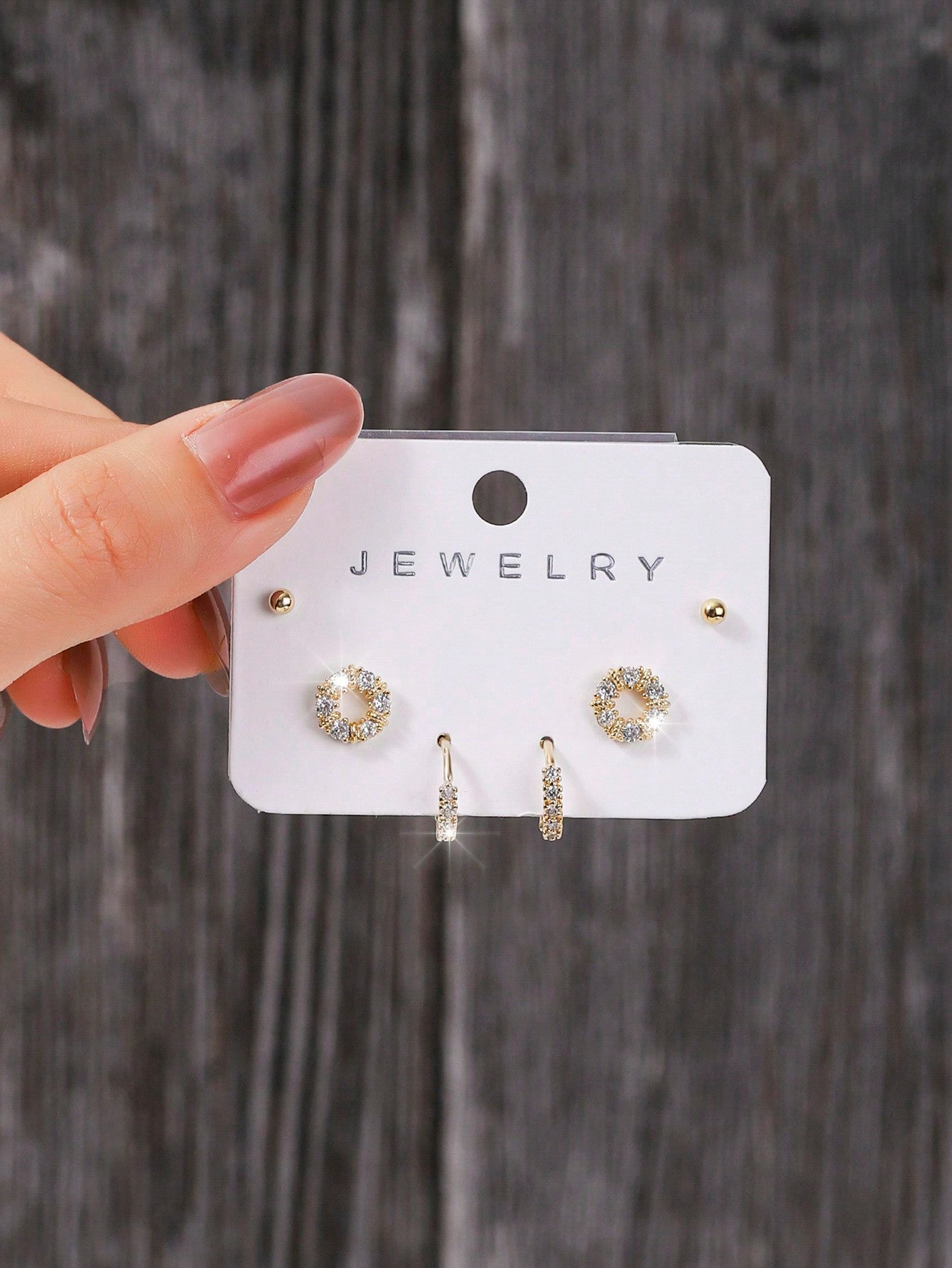 1set/6pcs/set Fashionable Cubic Zirconia Round Stud Earrings, Suitable For Women's Daily Wear--1