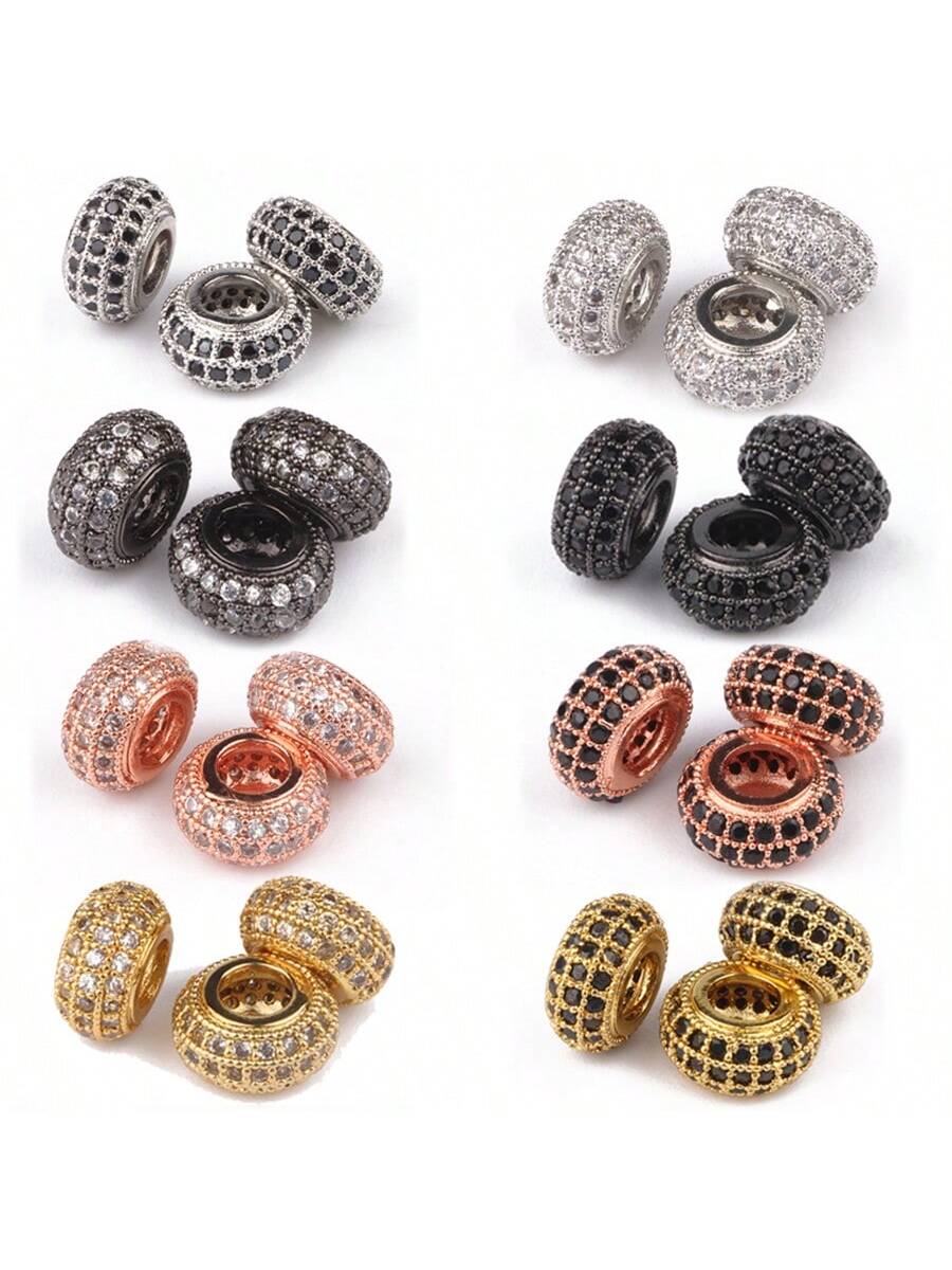 3pcs/lot Micro Pave Alloy CZ Rondelle Geometry Bead Spacer Beads For DIY Charms Bracelet Necklace Jewelry Making Accessories-Multicolor-1