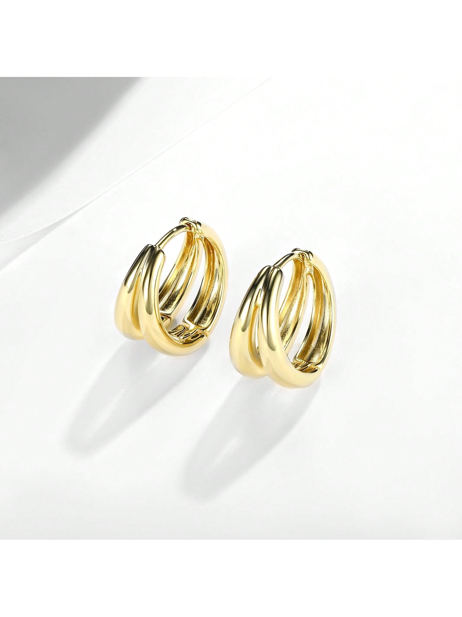 18K Gold Plated Hoop Earrings for Women Double Hoops Huggies Punk Earrings-Yellow Gold-1