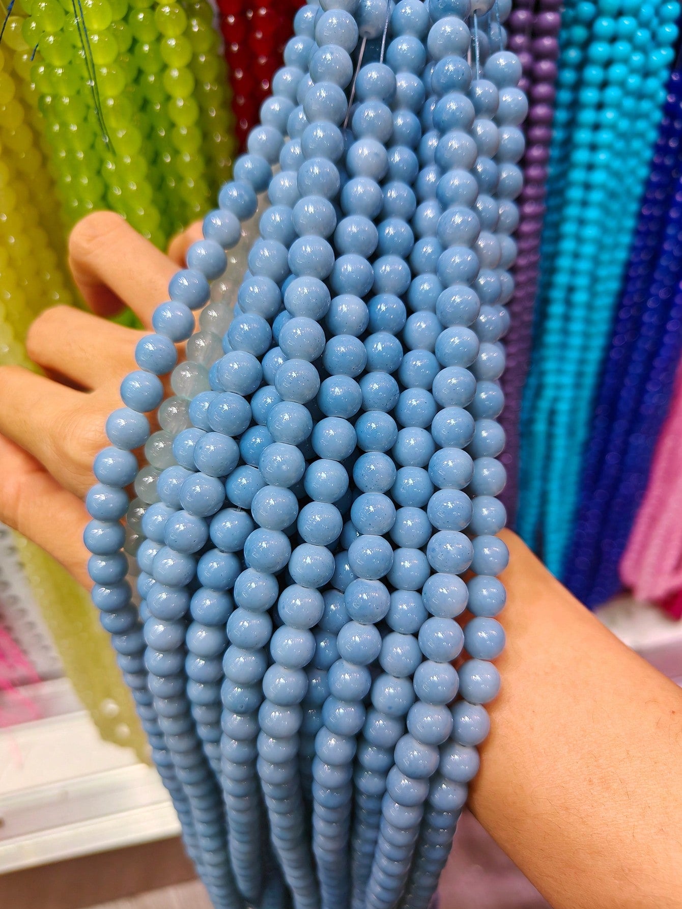 【Factory Supply】1 Strand 100pcs 8mm Glass Beaded Semi-Finished Accessories DIY Handmade Jewelry-Dusty Blue-1