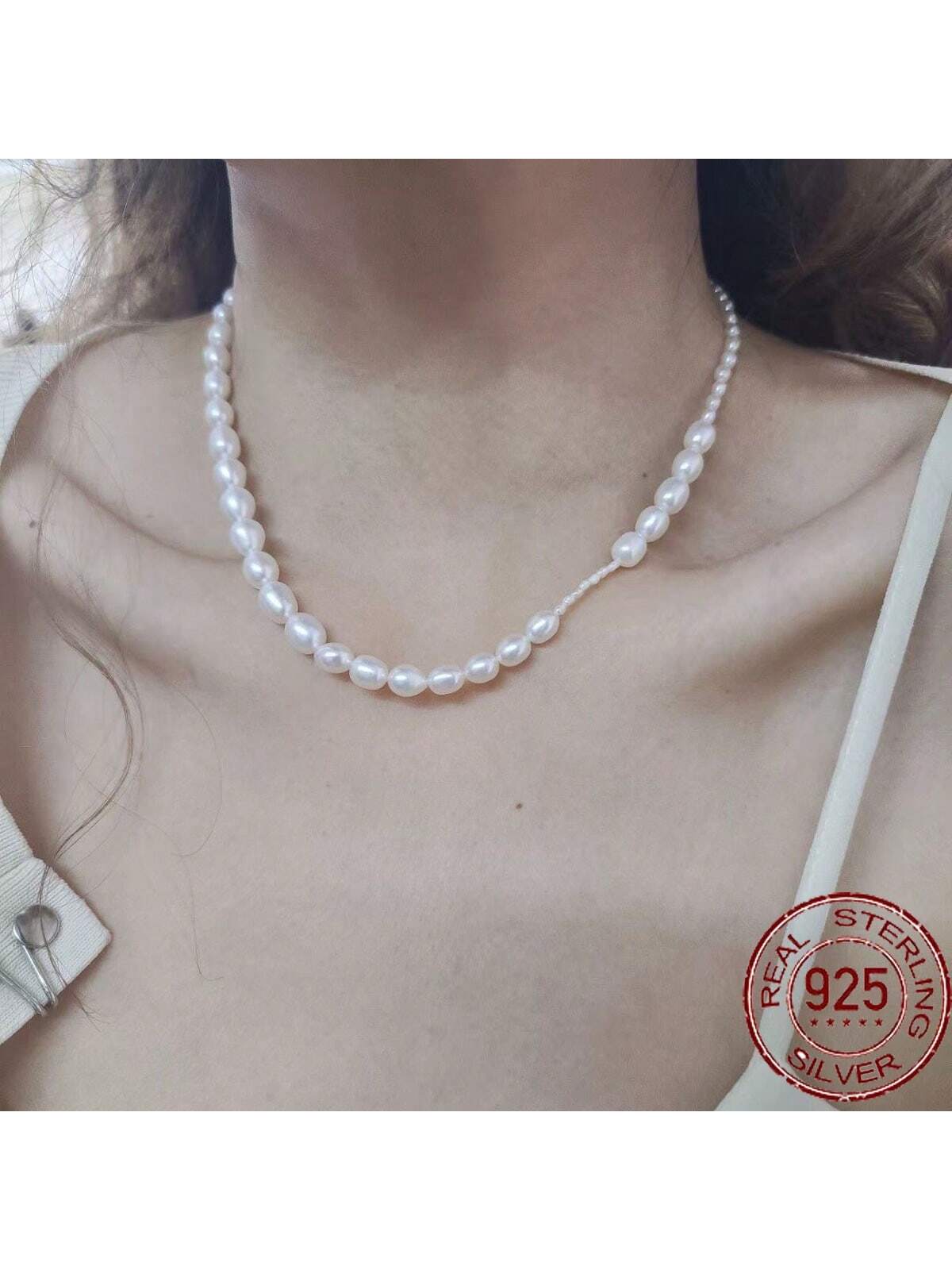 1pc 925 Sterling Silver Necklace With Natural Freshwater Gradual Irregular Pearl Pendant, Perfect For Daily Wear And Layering-Silver-1