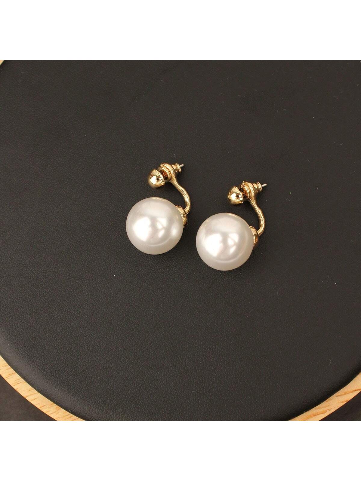 1pair Fashionable Gold-tone Pearl Earrings Suitable For Women's Daily Life, Work, Date And Party-Silver-1