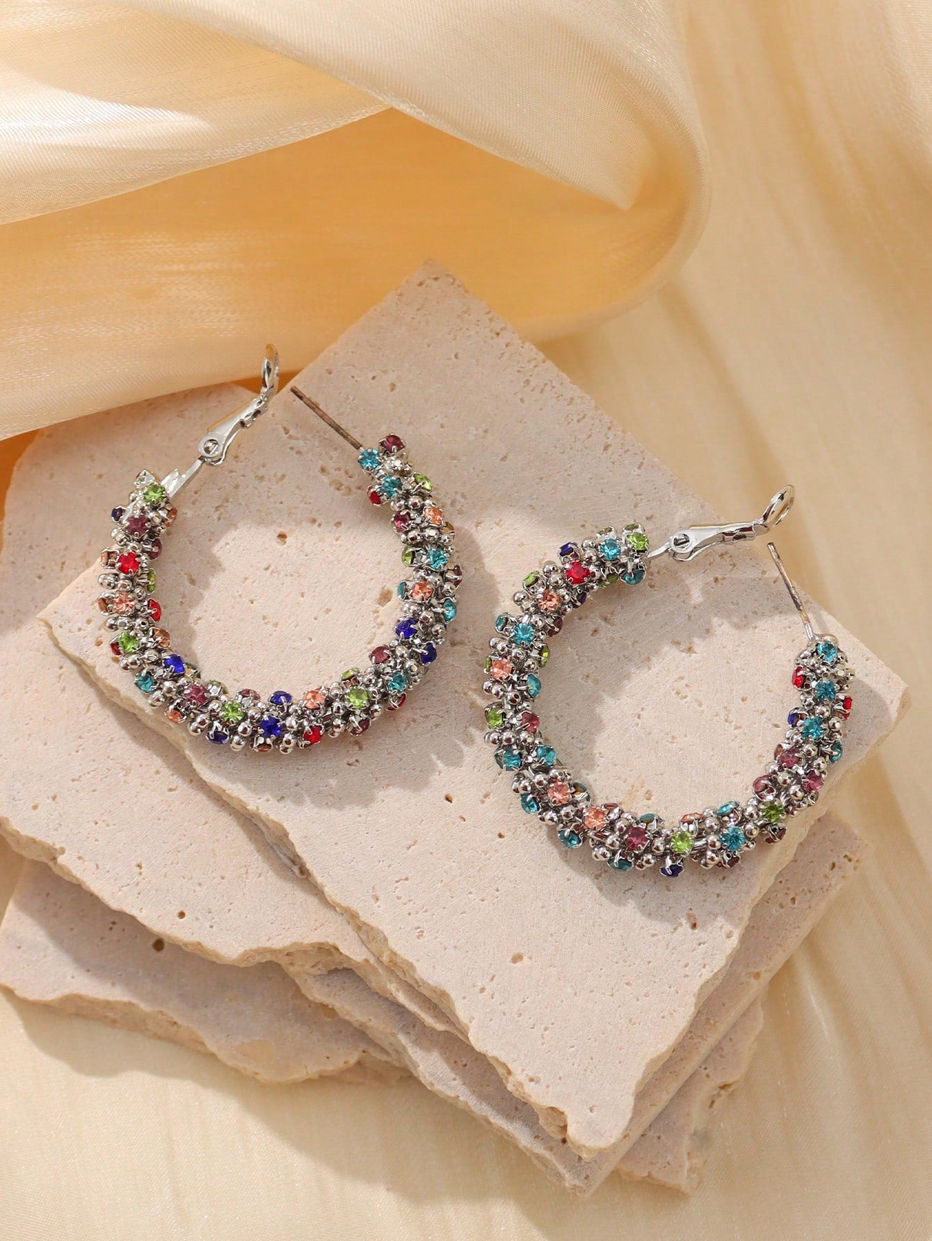 1pair Multicolor Gemstone Chain Ladies' Earrings For Everyday Wear-Colorful-1