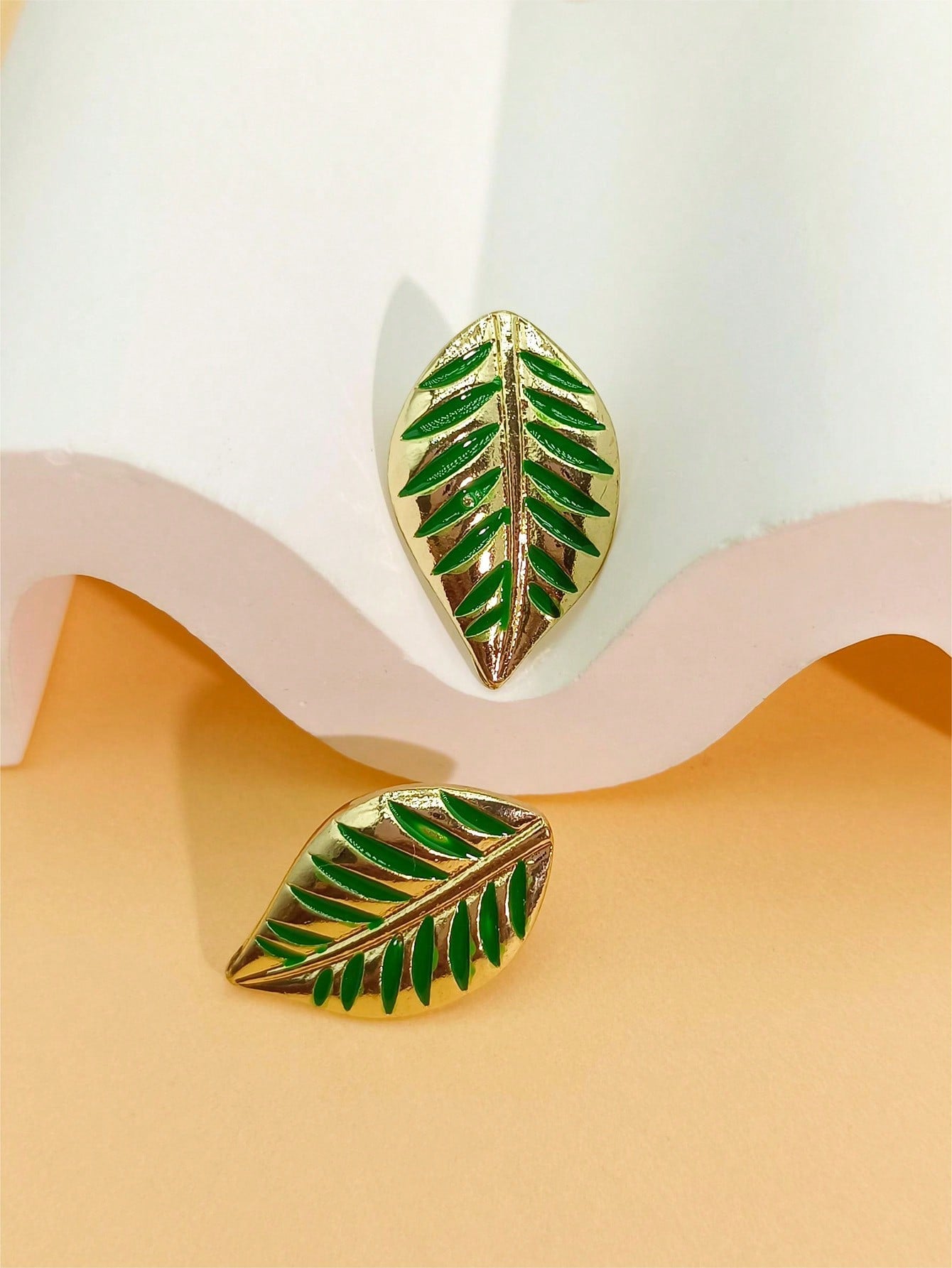 1pair Leaf Shaped Stud Earrings-Multicolor-1