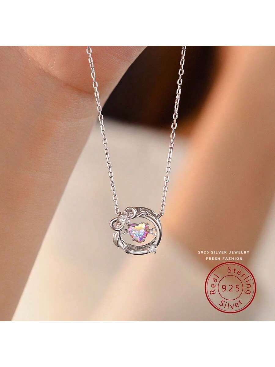 S925 Silver Magic Apple Necklace For Women, Fashionable & Unique, Colorful Gemstone Embellished, Vivid Design-Silver-1