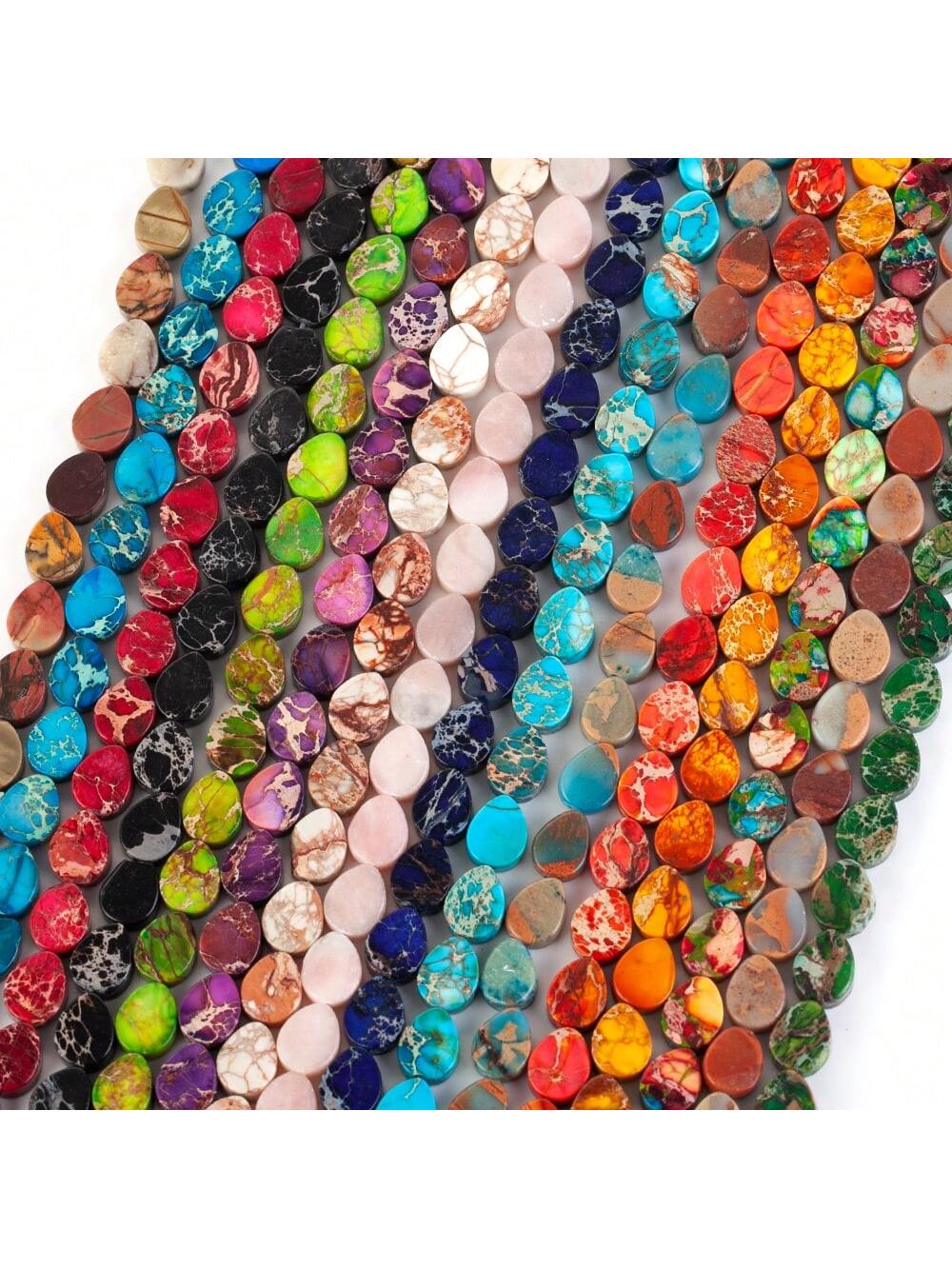 1 Strand 8x10mm Natural Stone Colorful Sea Sediment Jaspers Loose Beads Water Droplets Beads For Jewelry Making DIY Bracelet Necklace Earring 15"--1