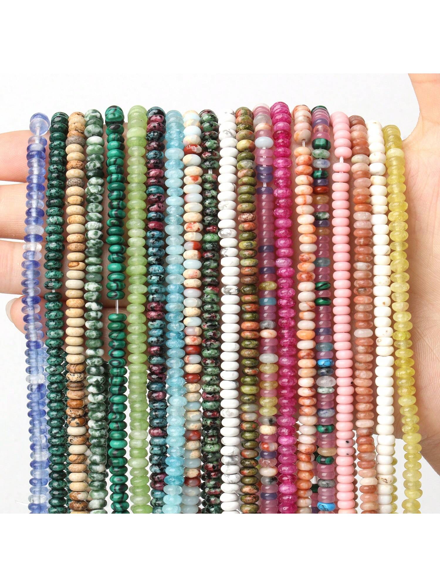 Natural Stone 4x2mm Rondelle Jade Quartz Howlite Mineral Loose Spacer Abacus Beads for Jewelry Making DIY Gift Bracelets Necklace Accessories-Multicolor-1