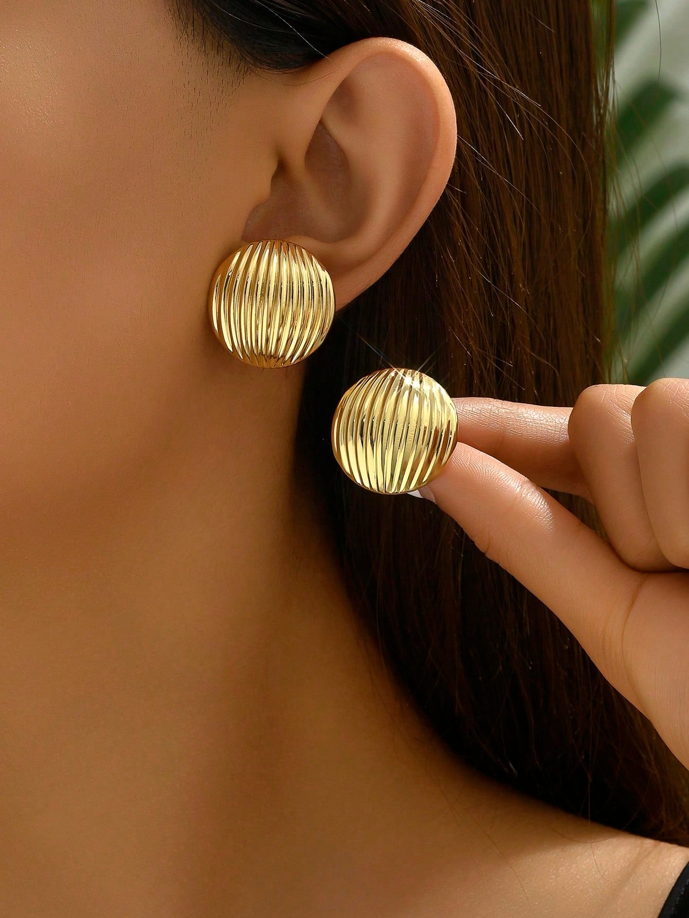 1pair European And American Geometric Texture Circle Earrings For Ladies' Daily Wear-Gold-1